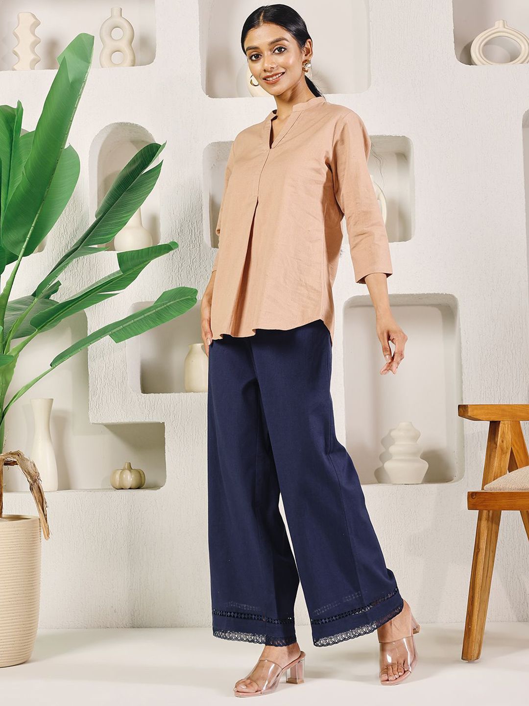 FIORRA Women Solid Lace Palazzos-image-42