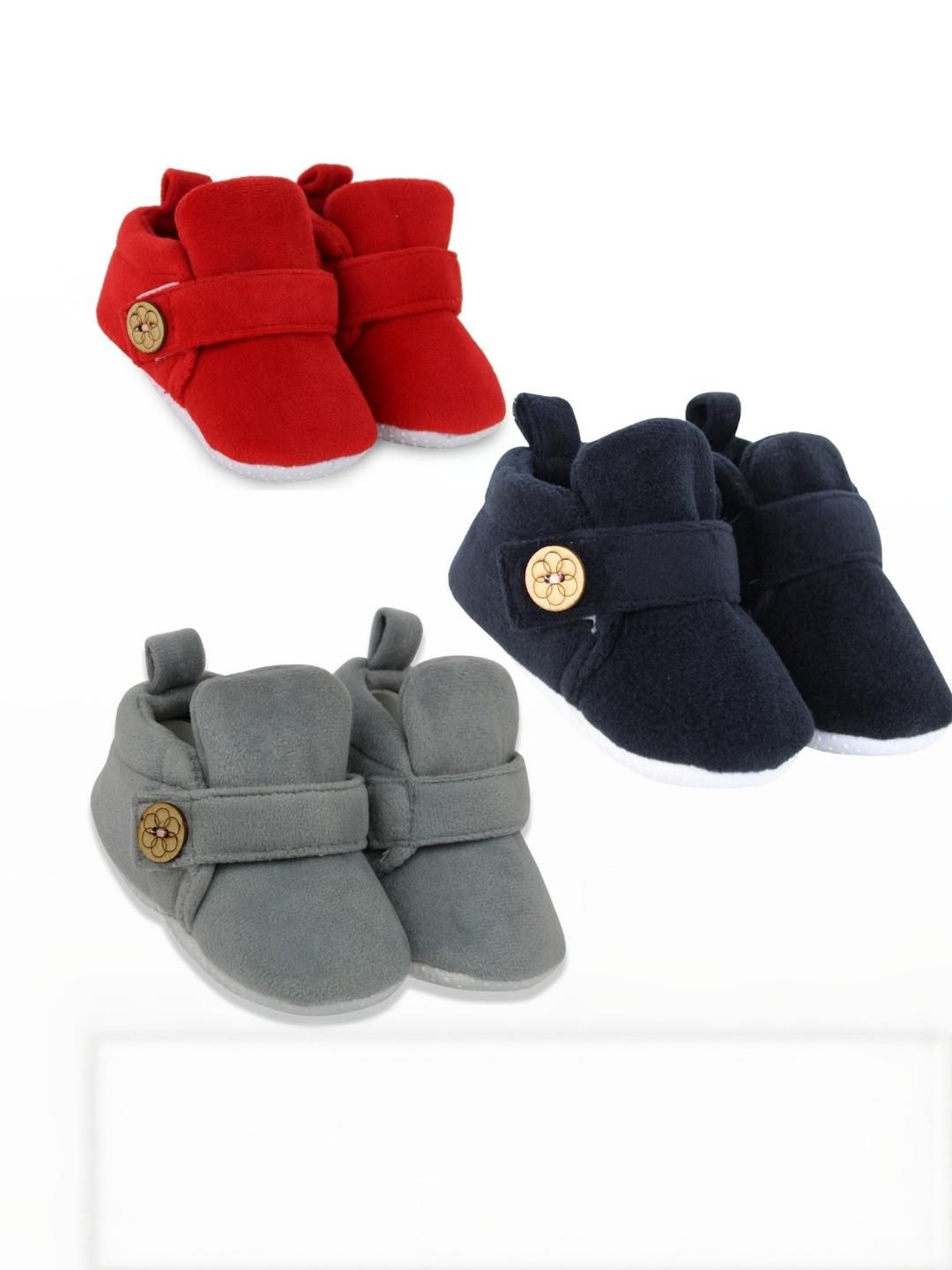 NESKA MODA Set Of 3 Pair Baby Boys & Baby Girls 6 To 12 Months Velvet Velcro Booties-picture-15