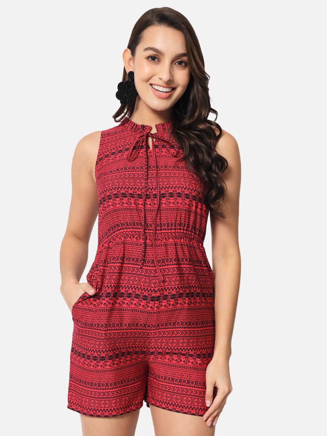 OTIRA Women Mandarin Collar Printed Sleeveless Playsuit-picture-52