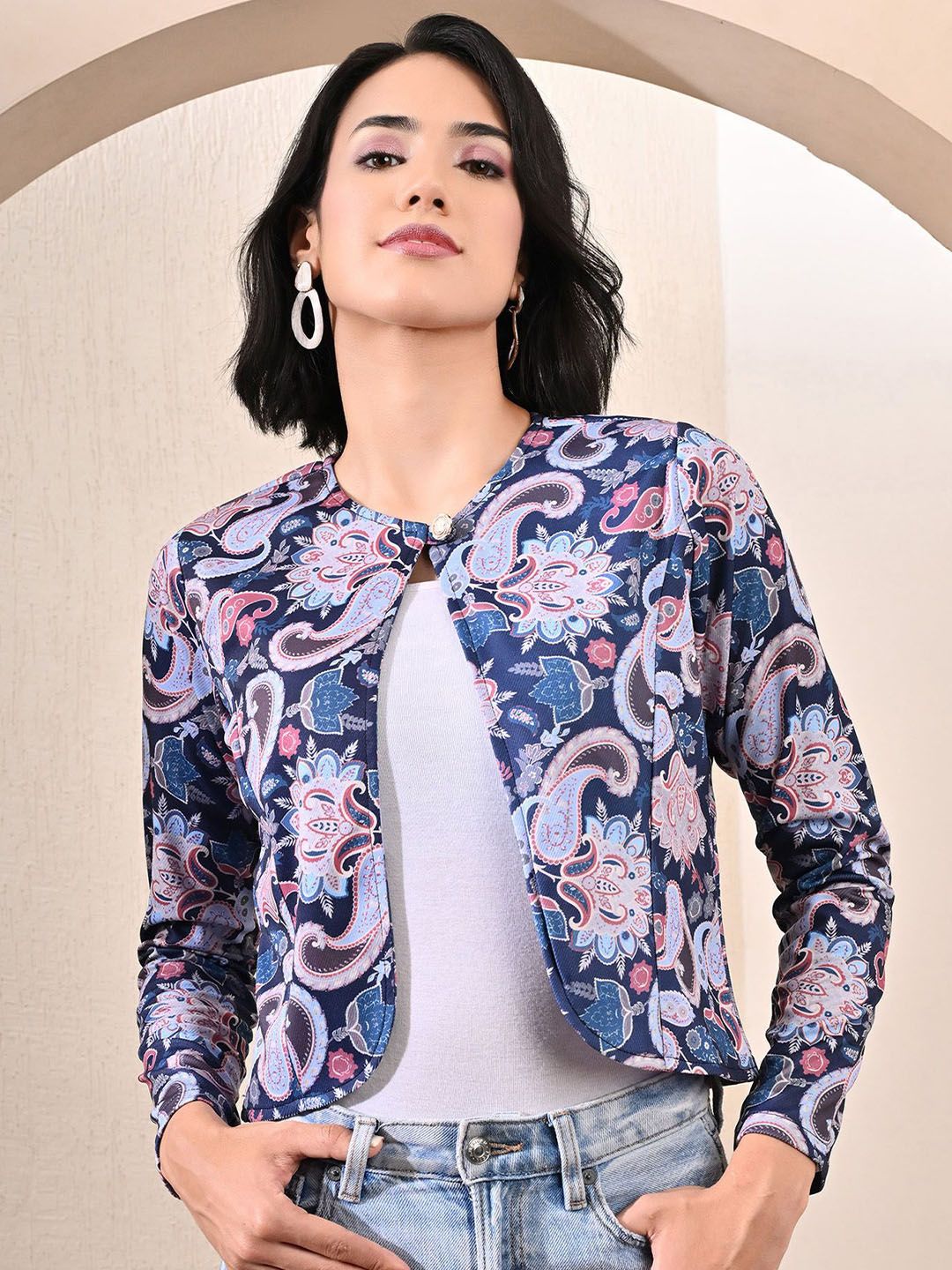 FLYING FEST Women Printed Longline Button Shrug-picture-27