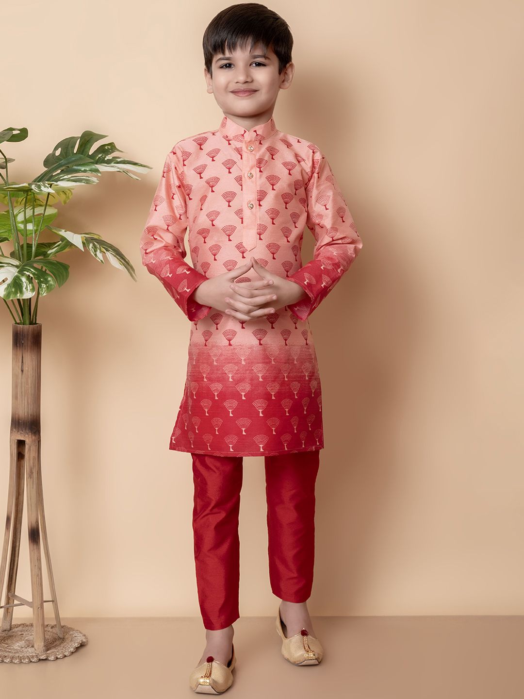 AHLAN APPARELS Boys Ethnic Motifs Printed Regular Dupion Silk Kurta with Pyjamas-image-37
