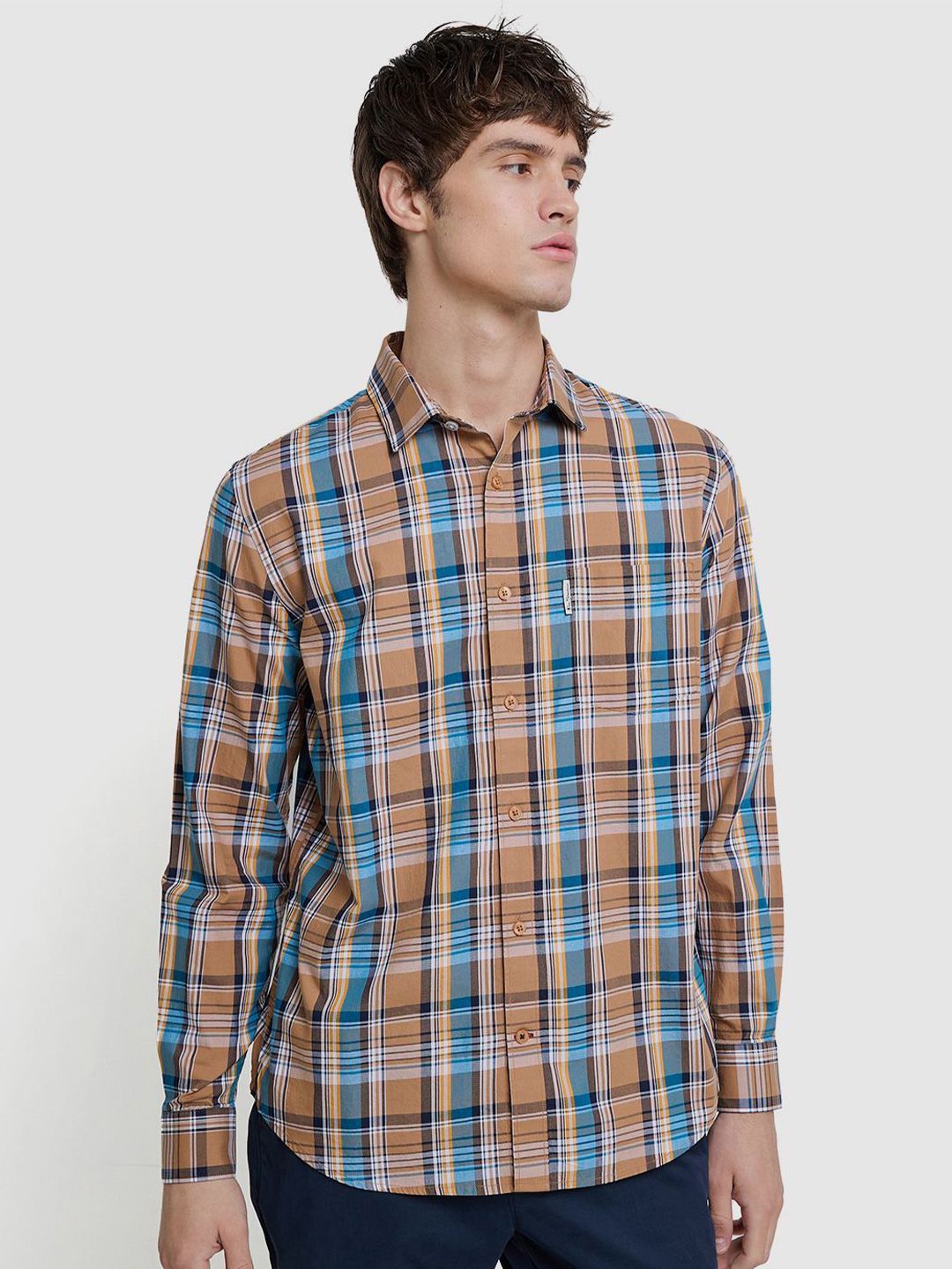 BEN SHERMAN Men Classic Fit Tartan Checked Spread Collar Cotton Casual Shirt-picture-15