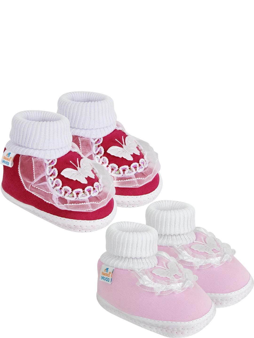 NESKA MODA 12 To 18 Month Non Slip Baby Girls Pack of 2 Pair Soft Cotton Butterfly Frill Booties-picture-19