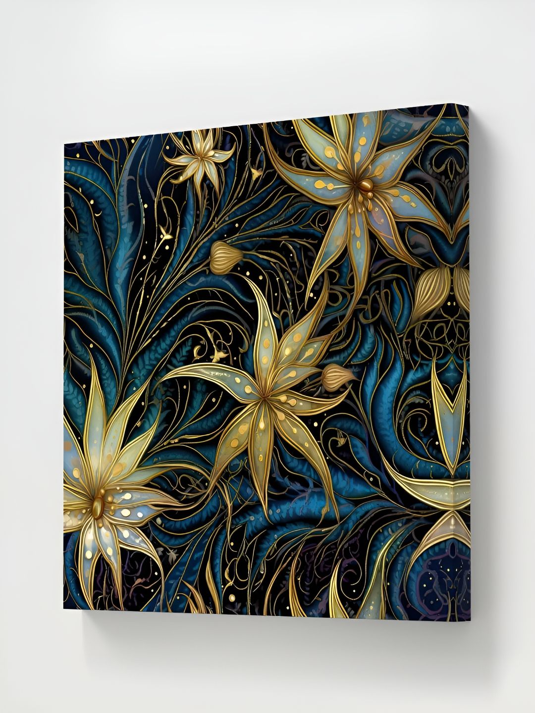 SAF Navy Blue & Green Floral Printed Canvas Wall Art-picture-38