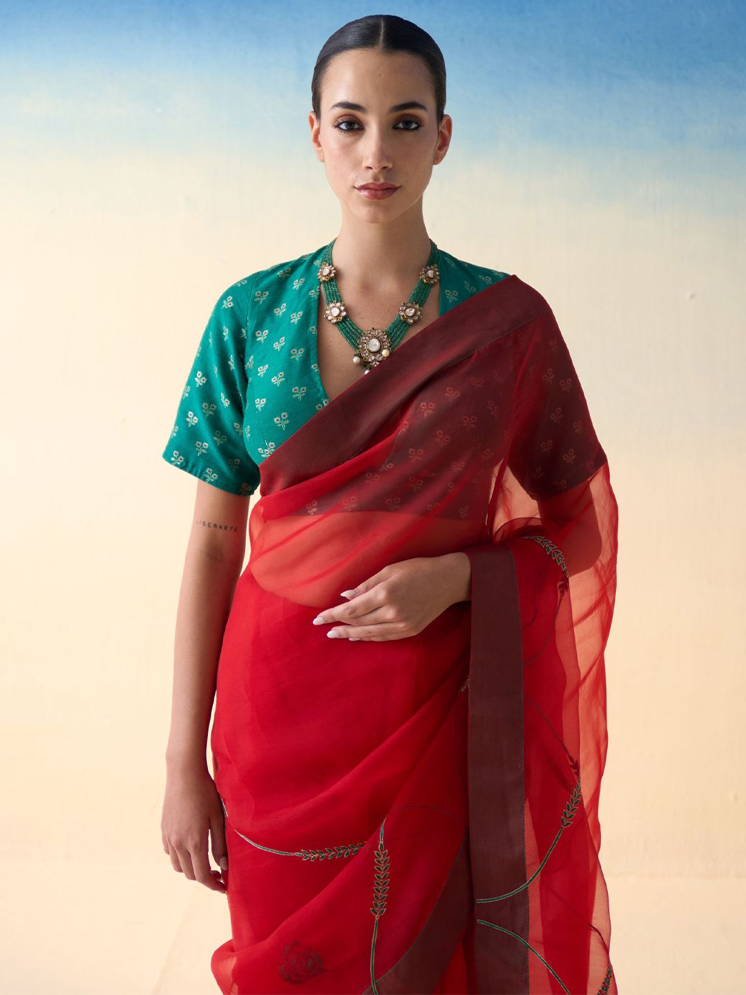 JANKI INDIA Floral Embroidered Organza Saree-picture-32