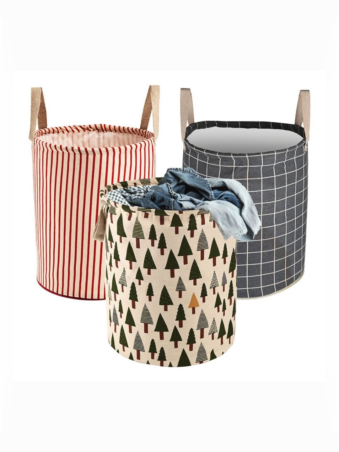 Aura 3Pcs Maroon & Grey Printed Cotton Foldable Laundry Bag With Handle - 60 L-picture-25