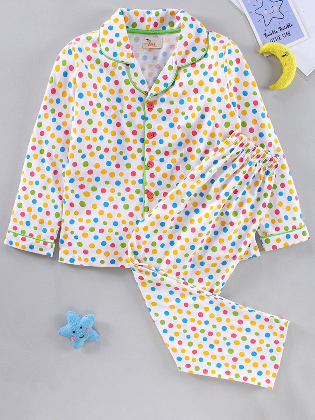 BLUSHES Kids Long Sleeves Polka Dots Printed Pure Cotton Night Suits-picture-17