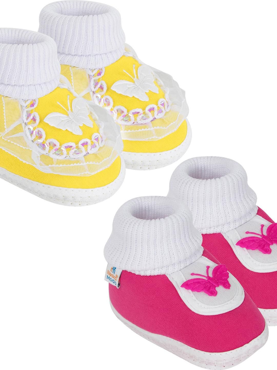 NESKA MODA 12 To 18 Month Set of 2 Pair Toddler Baby Girls Butterfly Non Slip Cotton Booties-picture-22