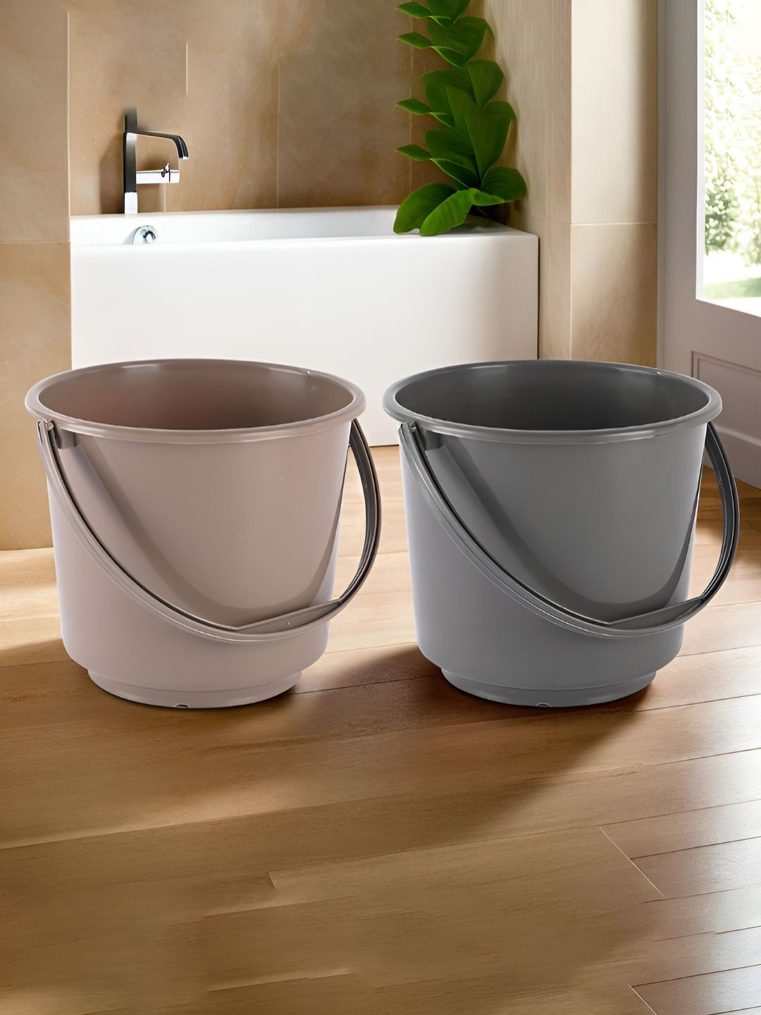 Aura Grey & Brown 2 piece Solid Plastic Bath Accessories Set-image-49