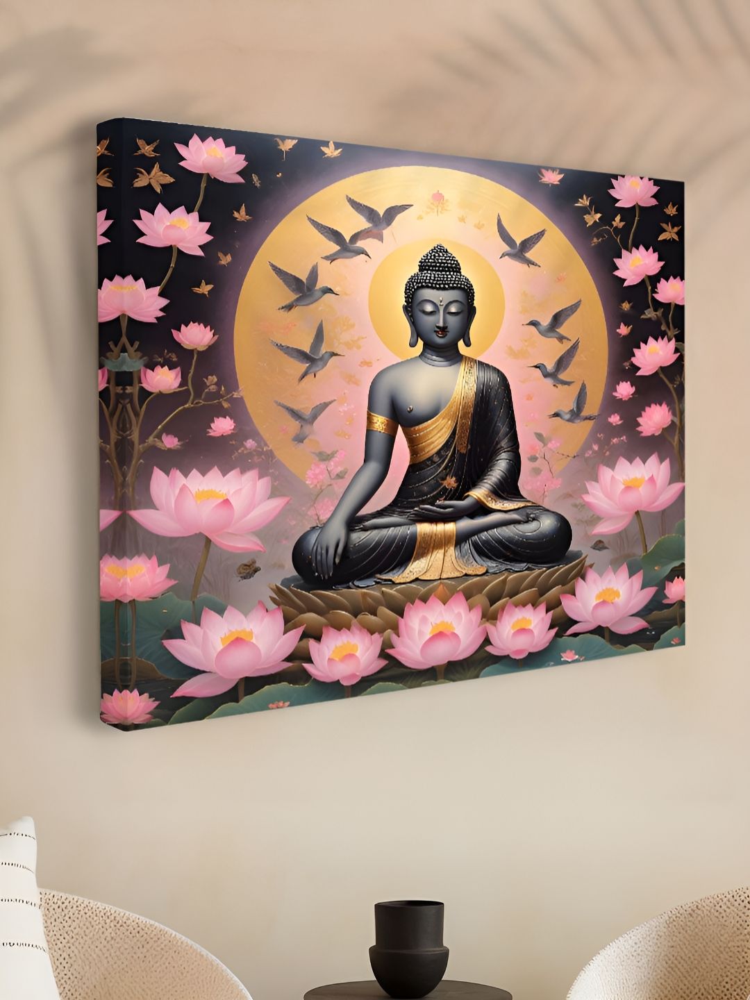 Myntra Elegant Homes Grey & Pink Lord Buddha Printed Canvas Wall Art-picture-30