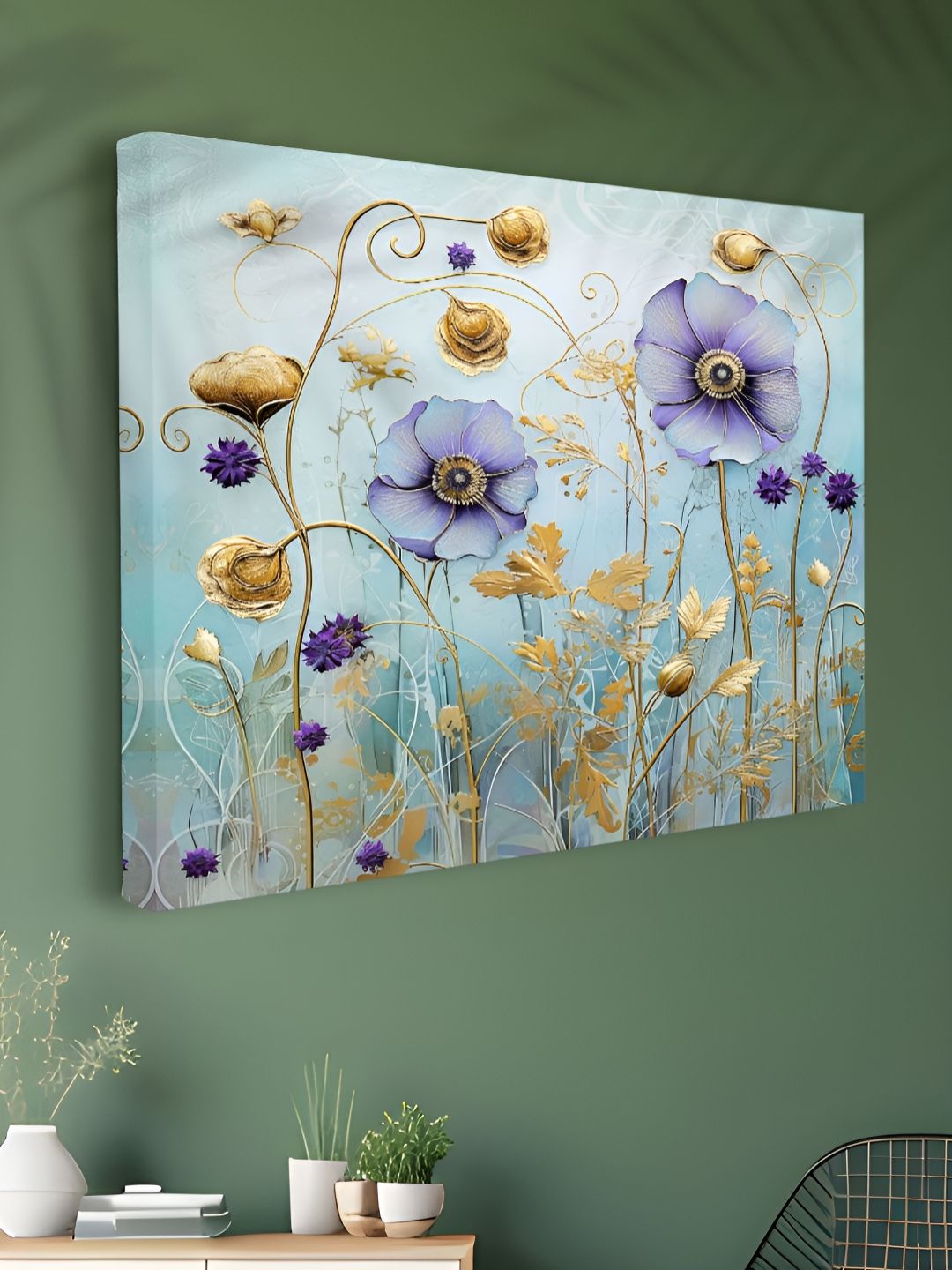 Myntra Elegant Homes Blue & Lavender 1 Piece Canvas Floral and Botanical Wall Paintings-picture-24
