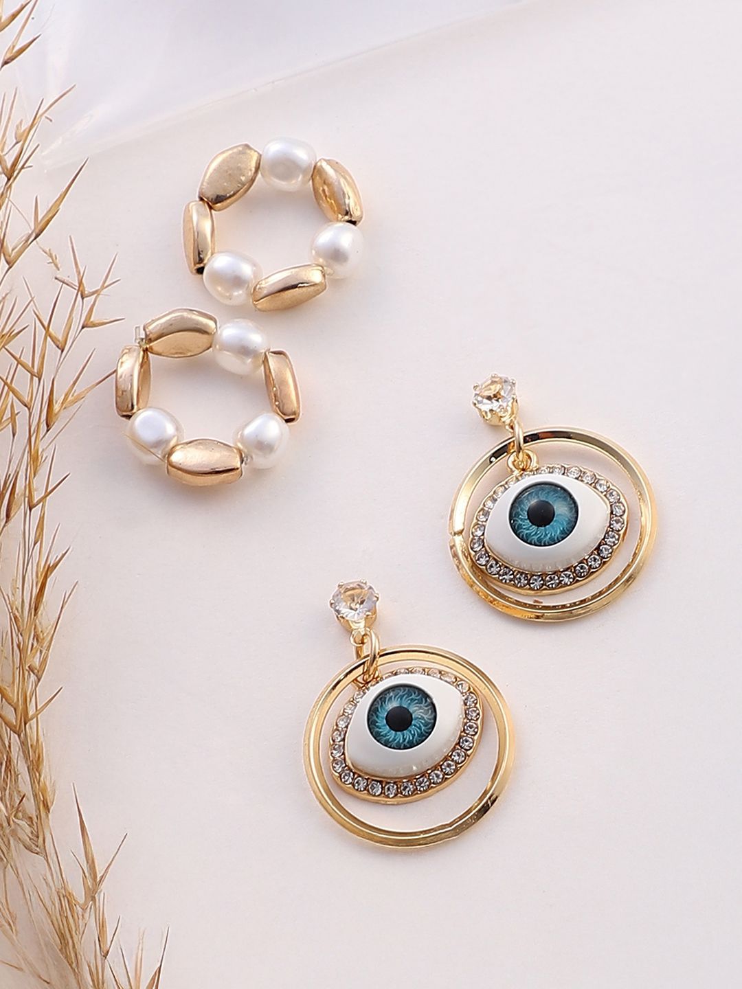 SOHI Set Of 2 Gold-Plated Contemporary Evil Loop Drop Earrings-picture-22