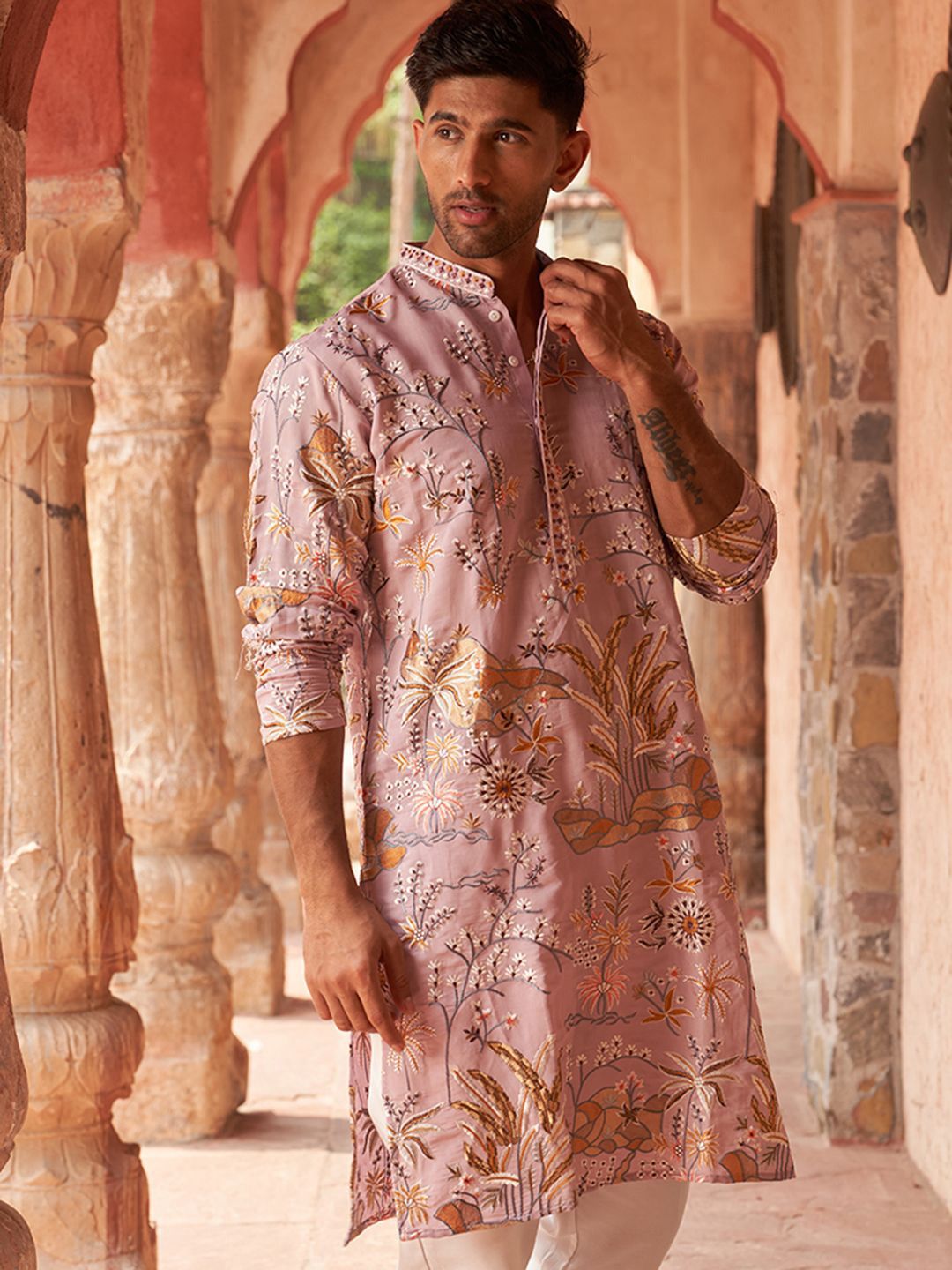 Jompers Men Floral Embroidered Chikankari Floral Kurta-picture-34