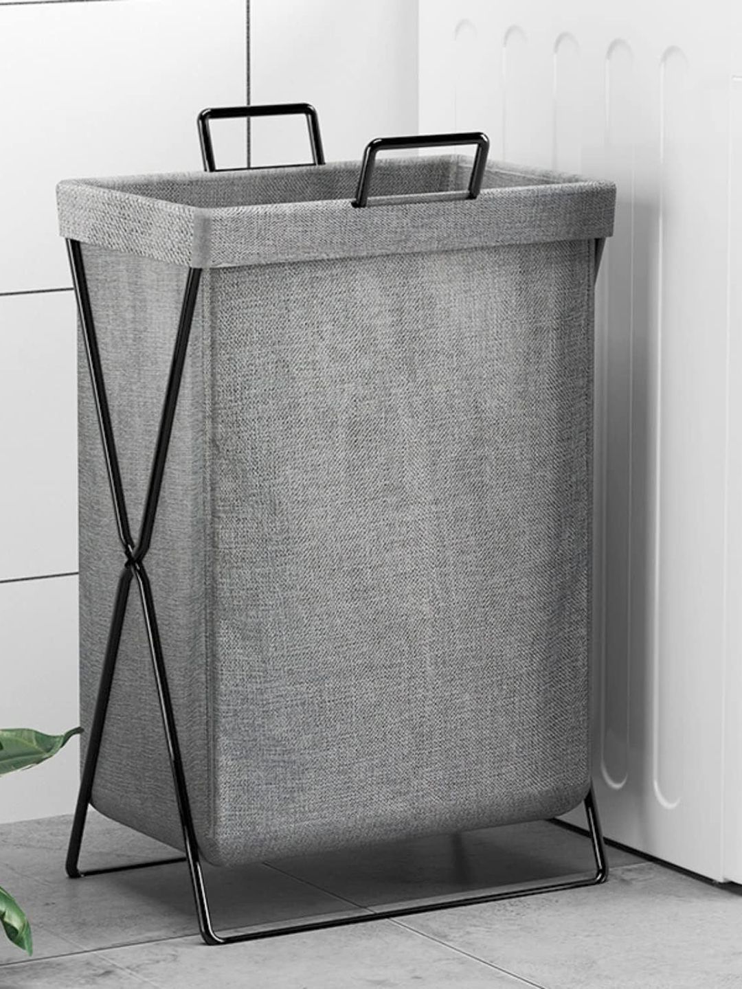 prettykrafts Grey Foldable Laundry Basket With Frame 50 L-image-4