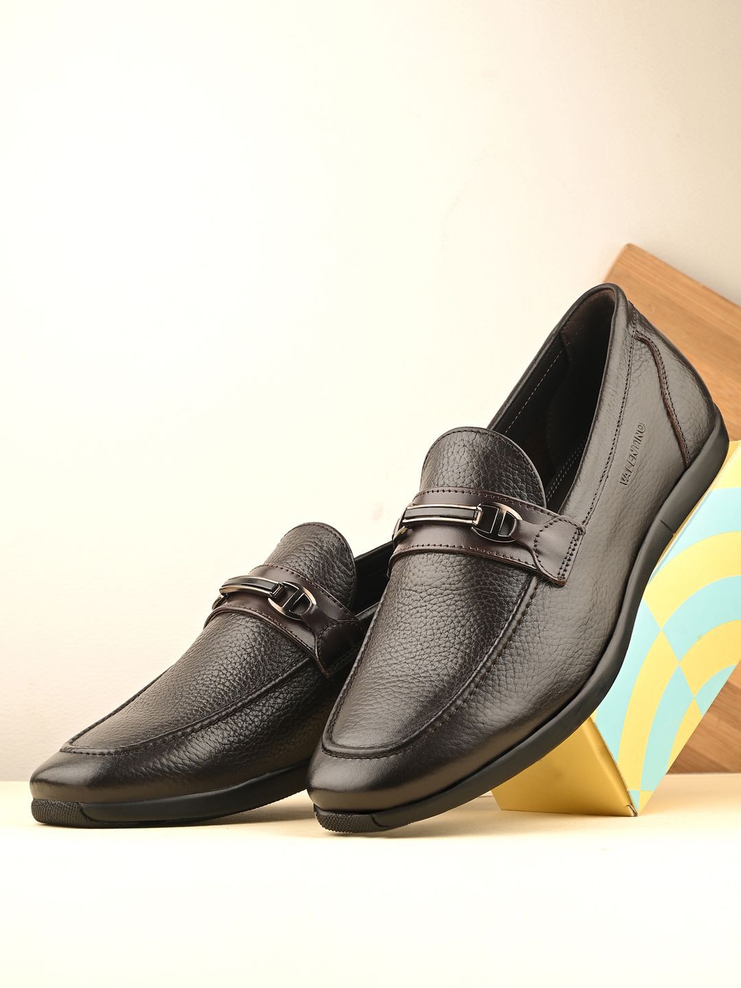 Valentino Men Textured Genuine Leather Formal Loafers-image-17