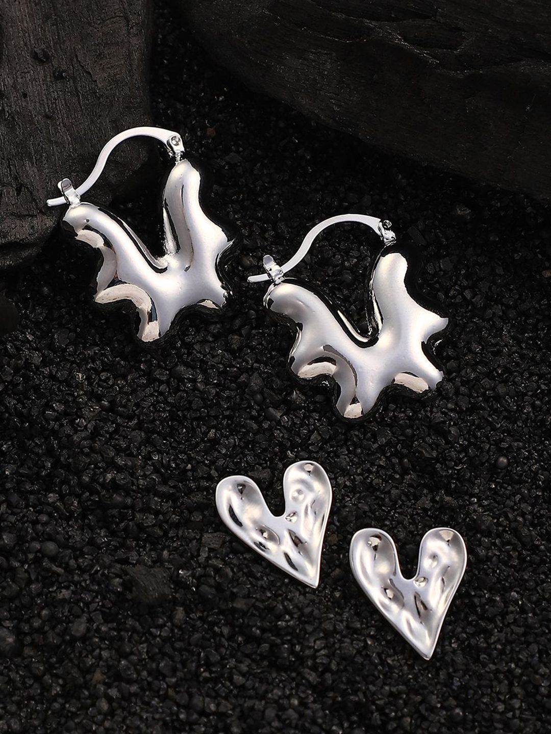 SOHI Set Of 2 Silver-Plated Contemporary Studs Earrings-picture-25