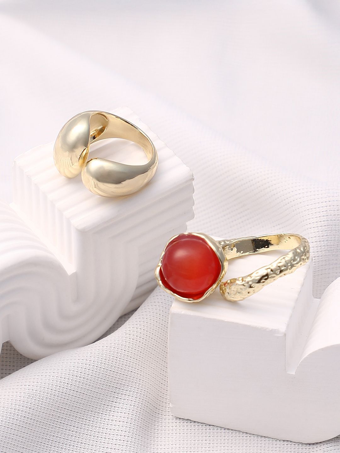 SOHI Set Of 2 Gold-Plated Wrap Finger Rings-image-19