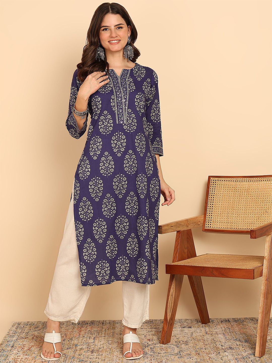 Vbuyz Women Floral Printed Cotton Straight Calf Length Kurta-picture-52