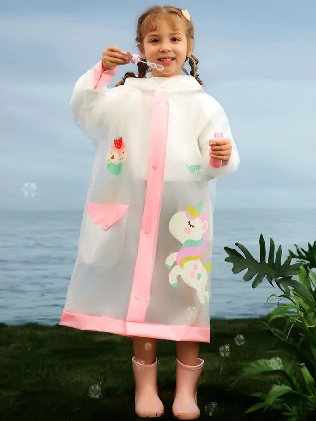 Little Surprise Box LLP Kids Unicorn Bordered Translucent Long Style Raincoat-picture-24