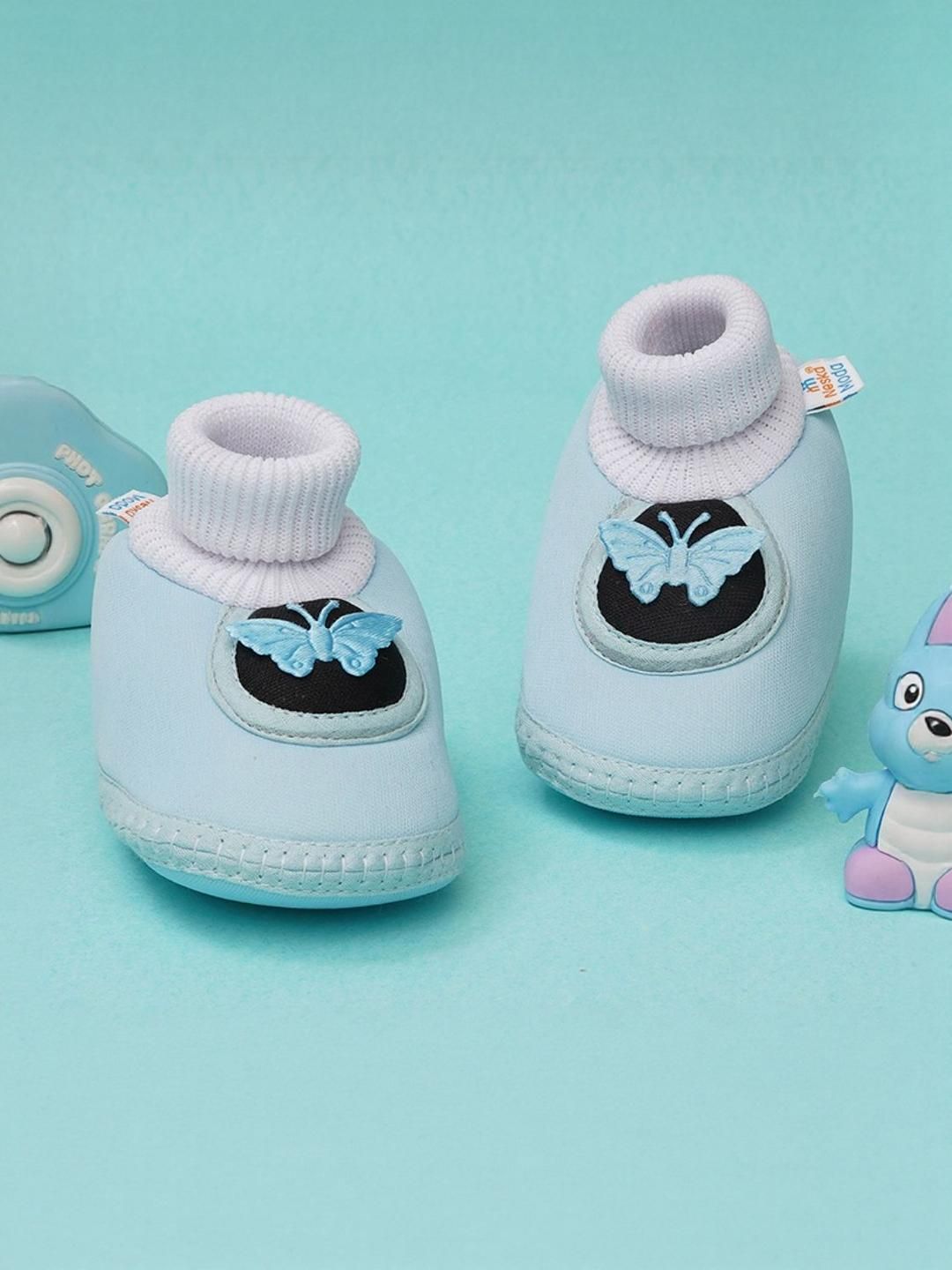 NESKA MODA Kids-Unisex Turquoise Blue Cotton Booties-image-7