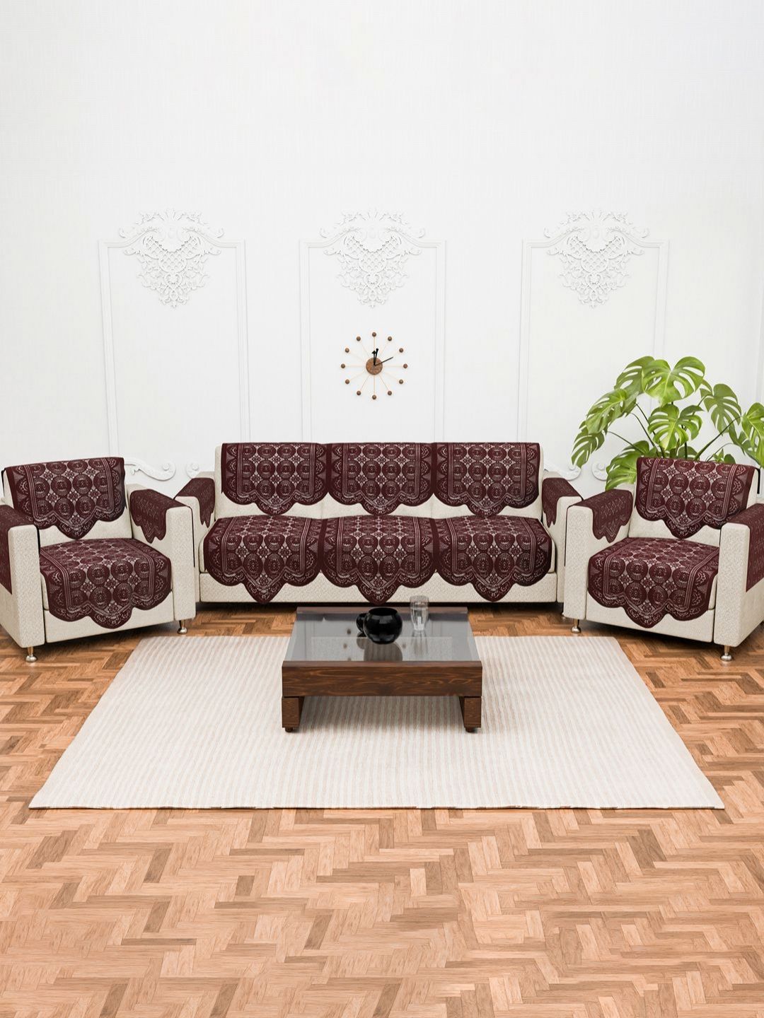 Aura Brown Printed Cotton Sofa Cover With Arms-image-24