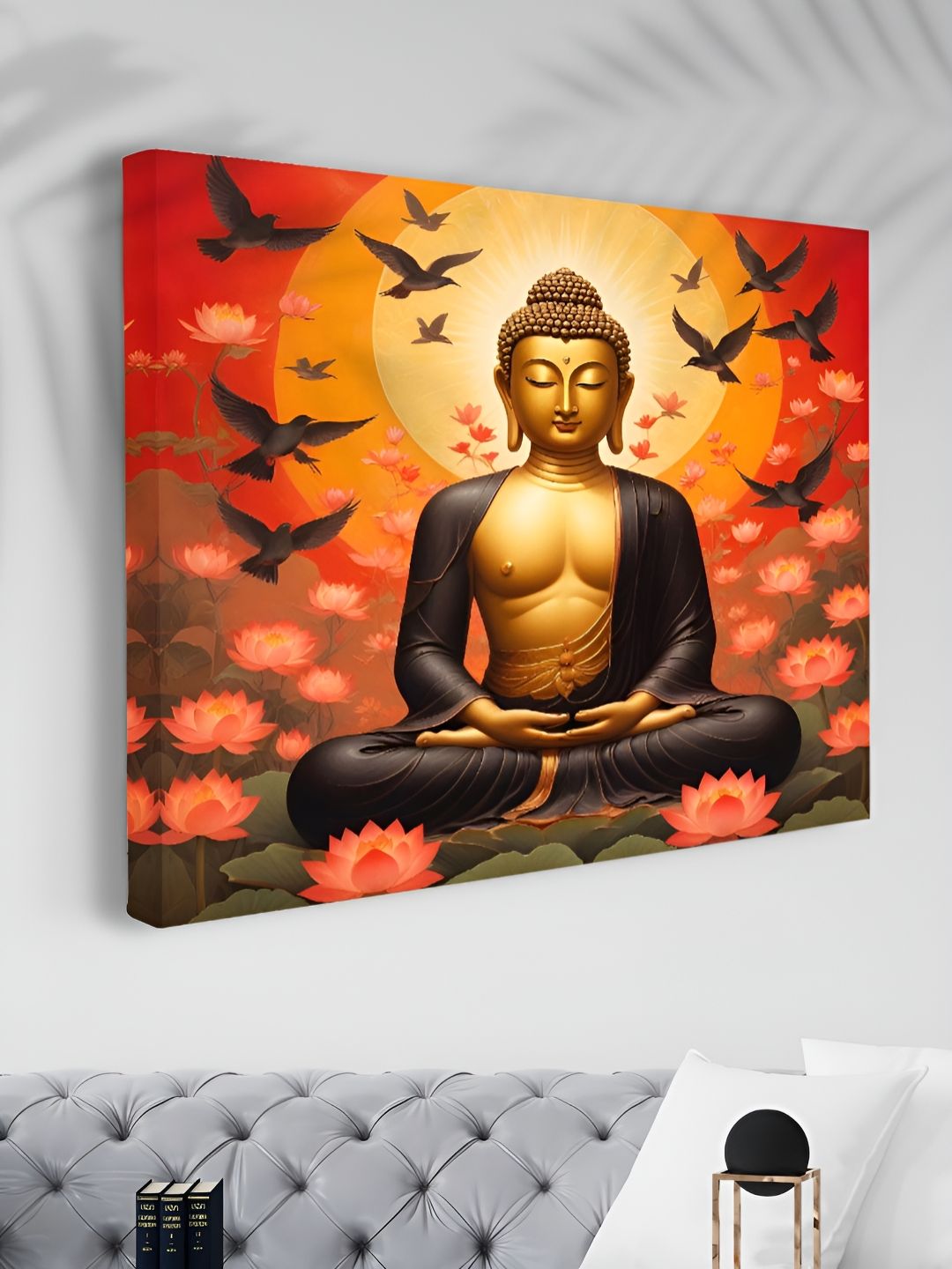 Myntra Elegant Homes Orange Colored & Gold Toned Buddha Printed Canvas Wall Art-picture-16