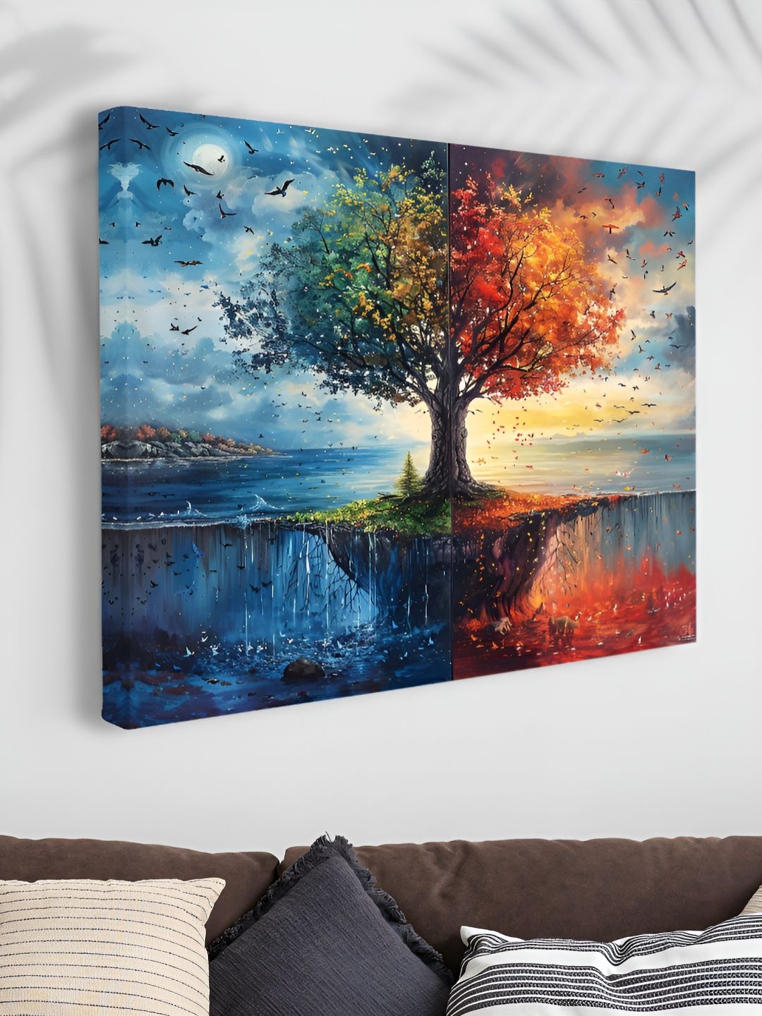 Myntra Elegant Homes Blue & Green 1 Piece Canvas Floral and Botanical Wall Paintings-picture-19