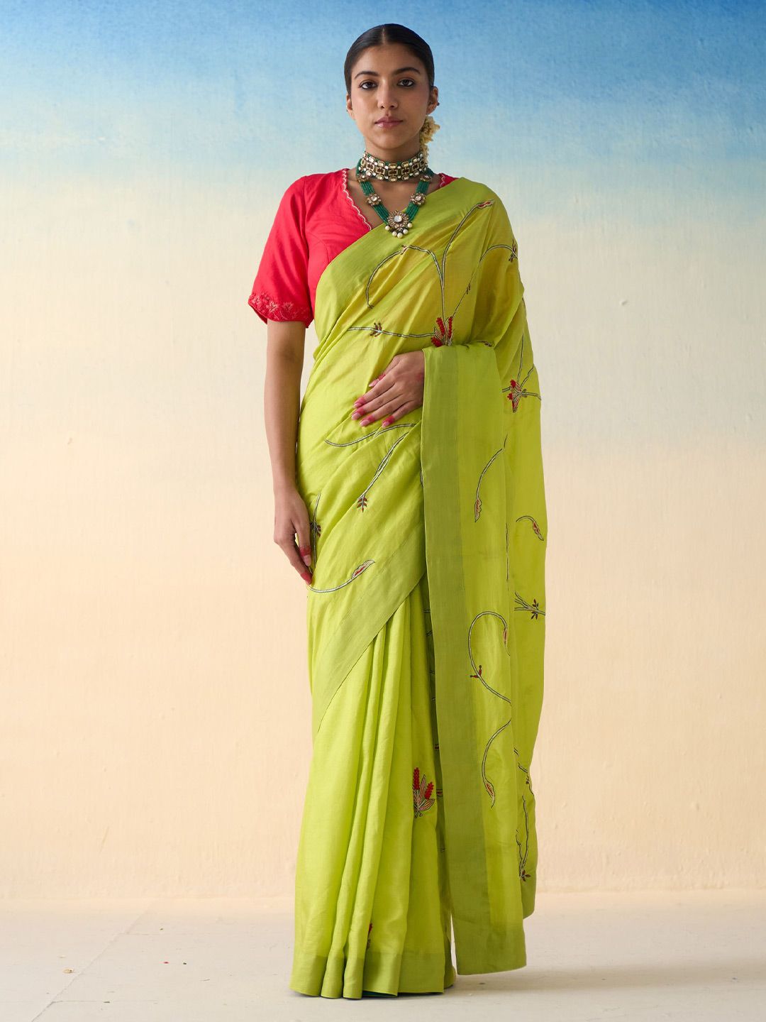 JANKI INDIA Ethnic Motifs Embroidered Art Silk Saree-image-29