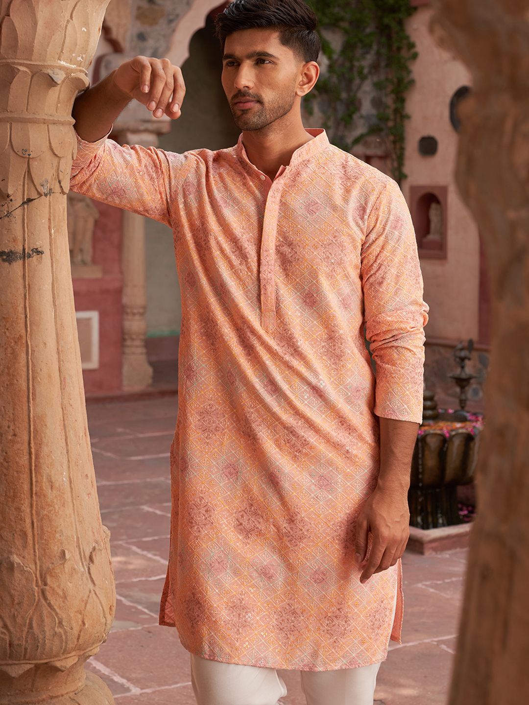 Jompers Men Geometric Embroidered Sequinned Kurta-picture-53