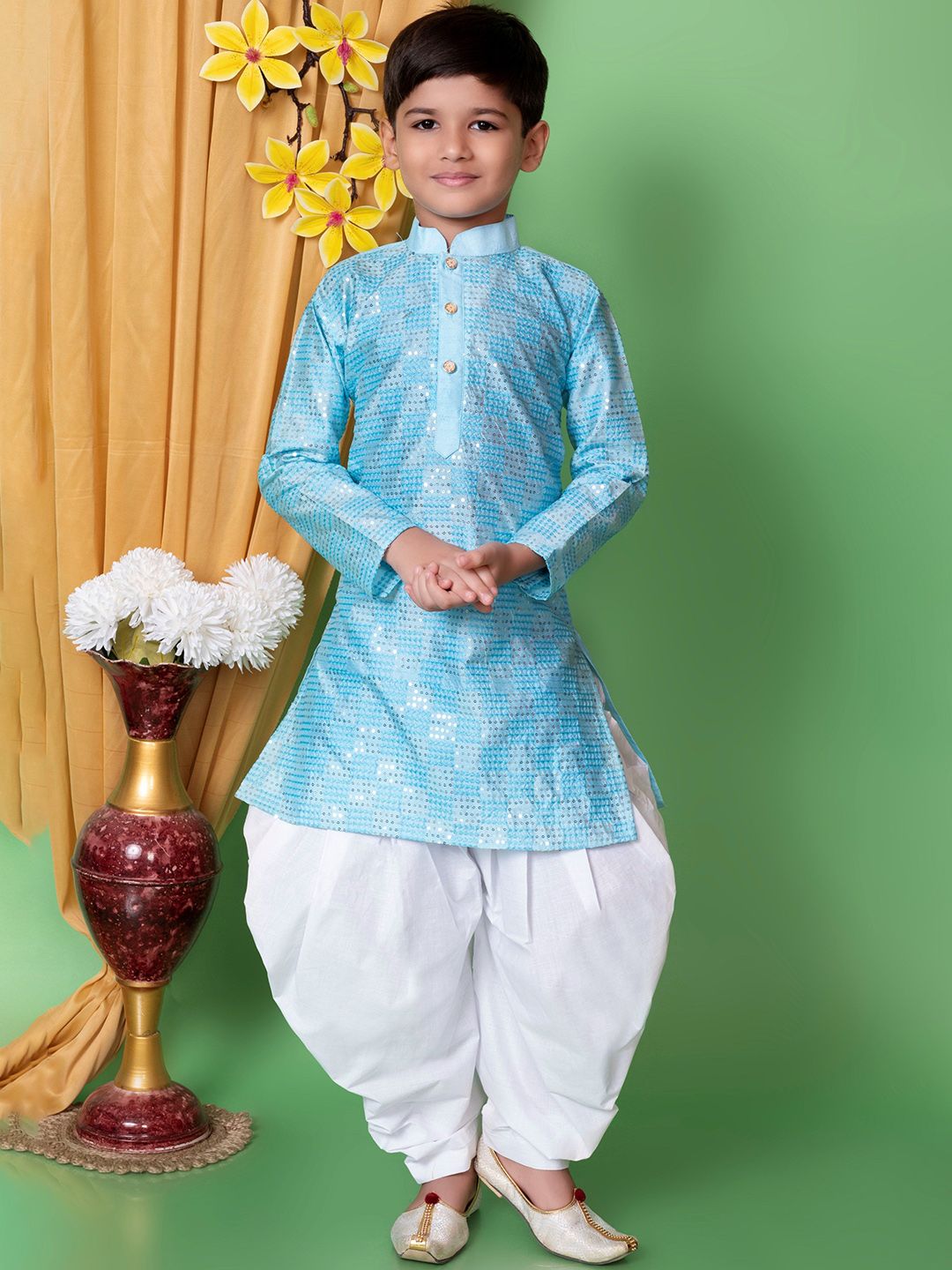 AHLAN APPARELS Boys Embroidered Sequinned Kurta With Patiala-image-5
