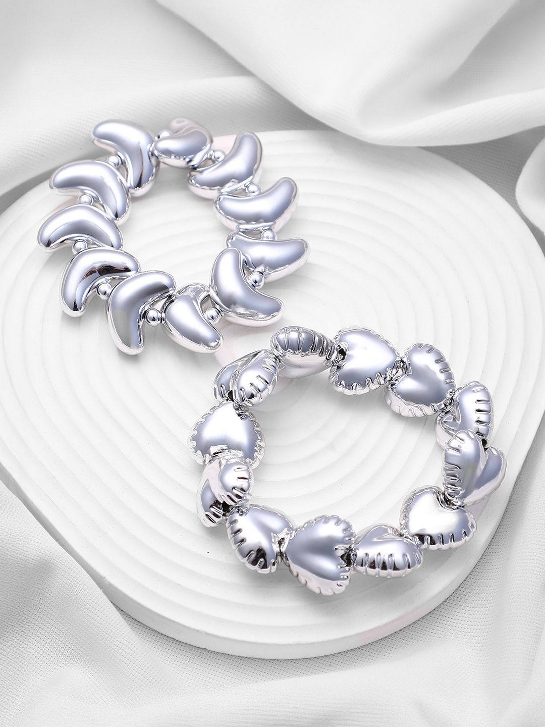 SOHI Women Set Of 2 Silver-Plated Abstract-Graine Beaded Wraparound Bracelets-image-1
