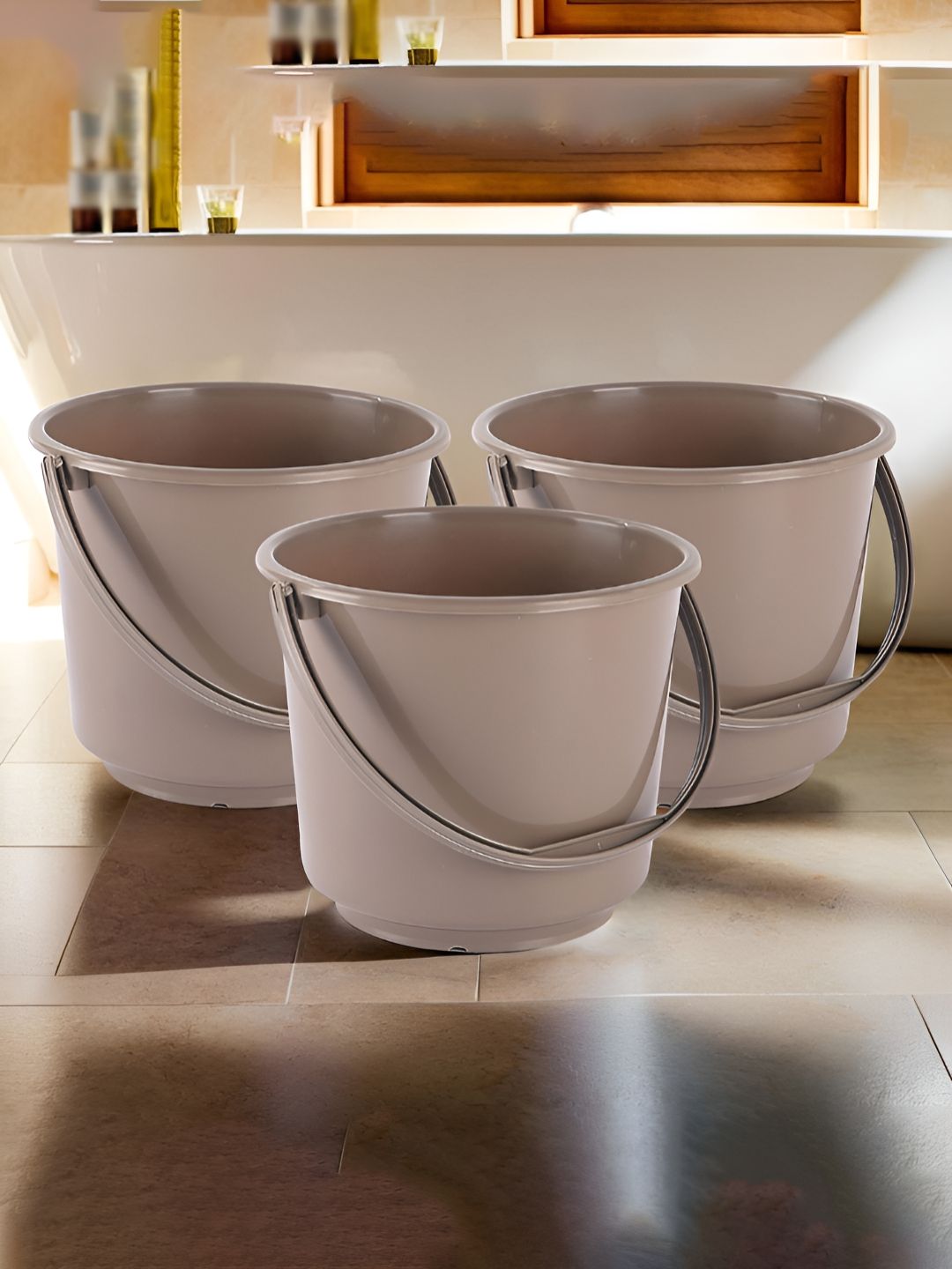 Aura Brown 3 piece Solid Plastic Bath Accessories Set-image-13