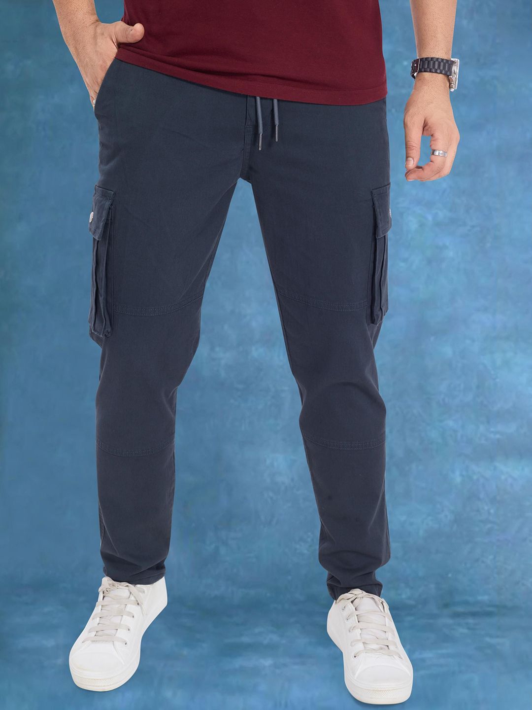 THE BEETEL HOUSE Men Relaxed Straight Leg Easy Wash Cargos Trousers-picture-27