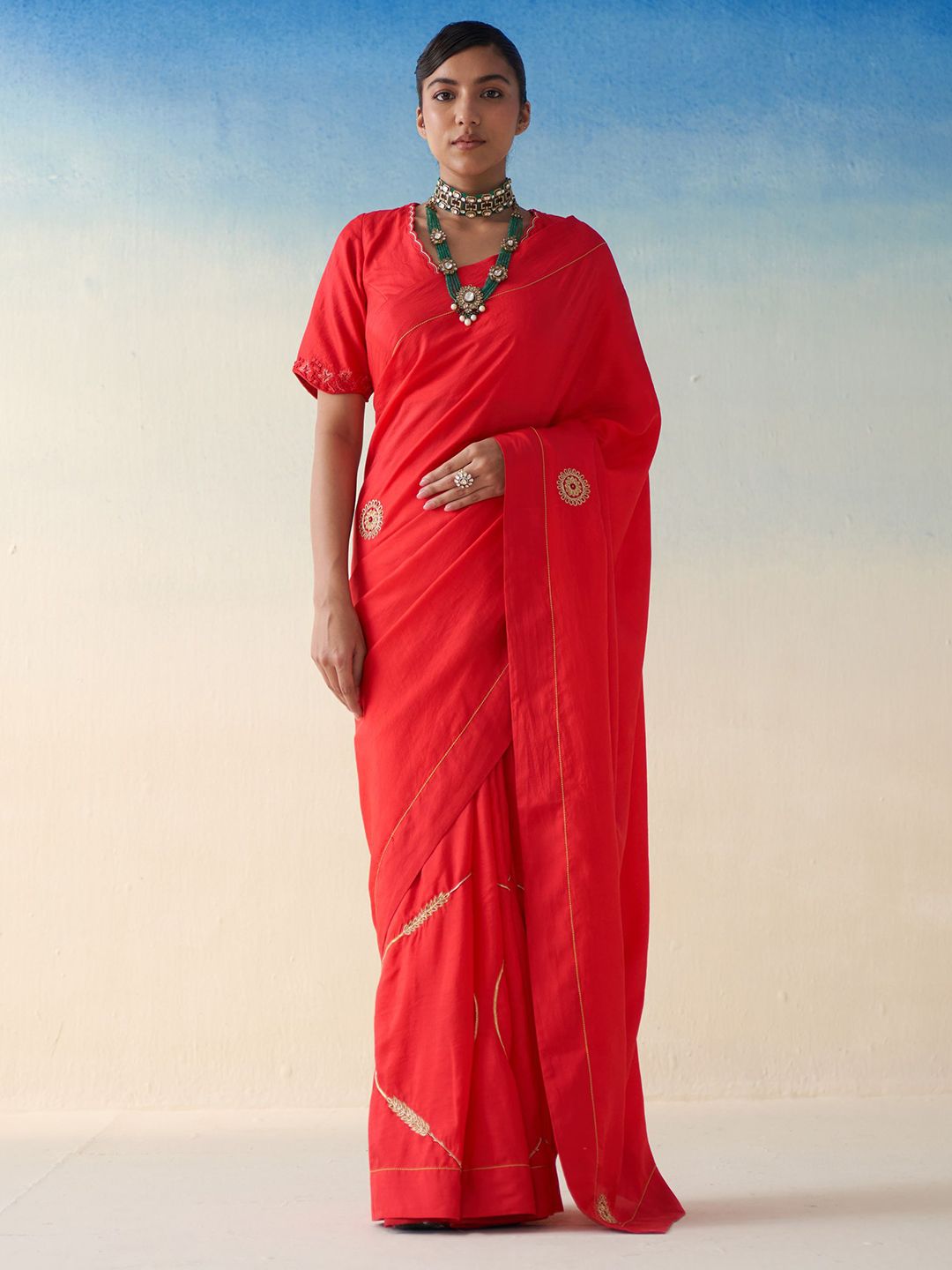 JANKI INDIA Floral Embroidered Art Silk Saree-image-22