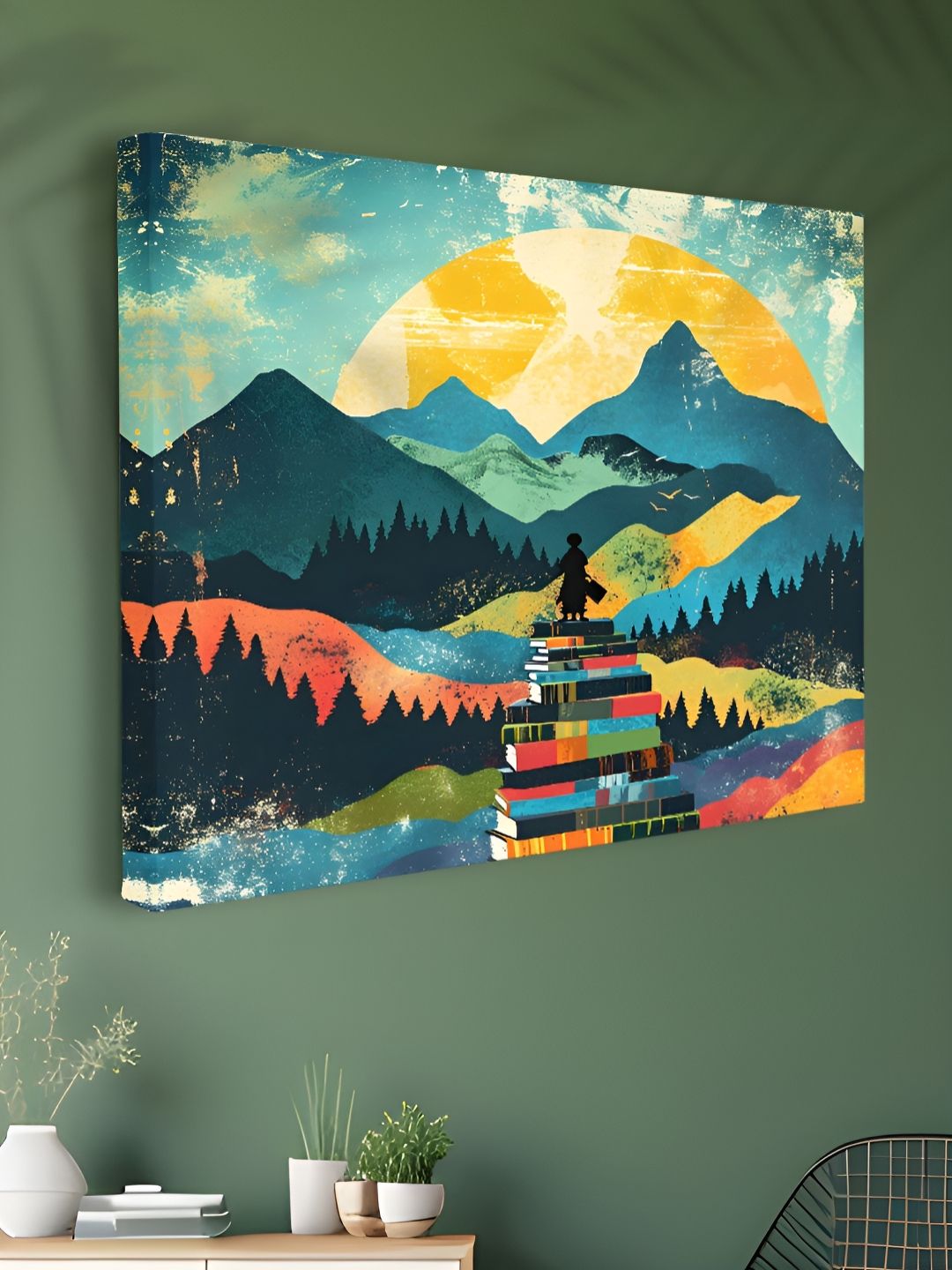 Myntra Elegant Homes Blue & Green Mountains Printed Canvas Wall Art-picture-27