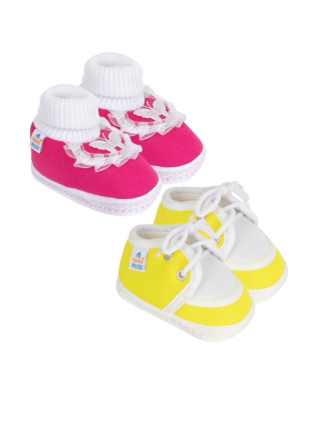 NESKA MODA 12 To 18 Month Non Slip Infants Pack of 2 Pair Cotton Butterfly & Lace Booties-picture-35