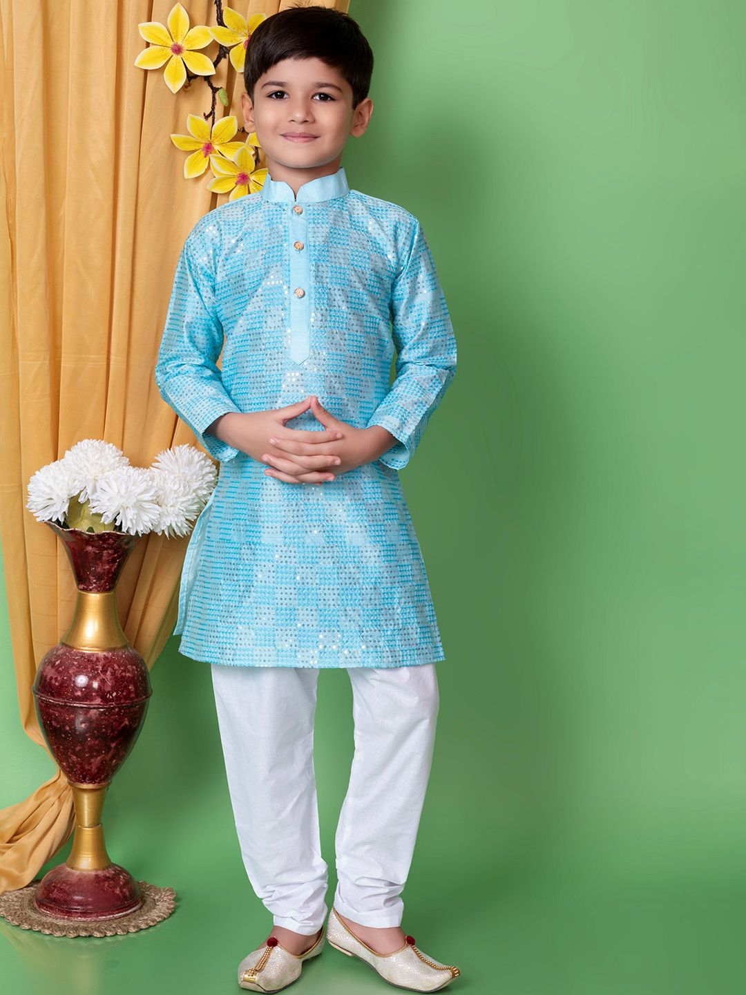 AHLAN APPARELS Boys Ethnic Motifs Embroidered Kurta with Pyjama-picture-32