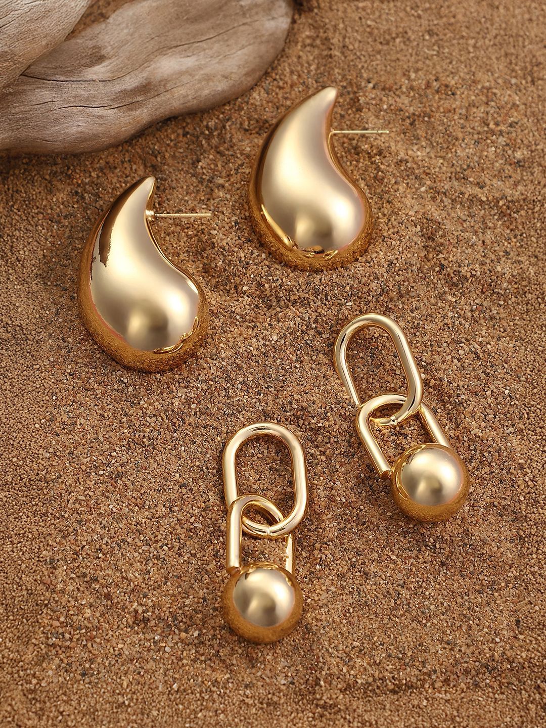 SOHI Set Of 2 Gold-Plated Chunky Contemporary Drop Earrings-picture-56