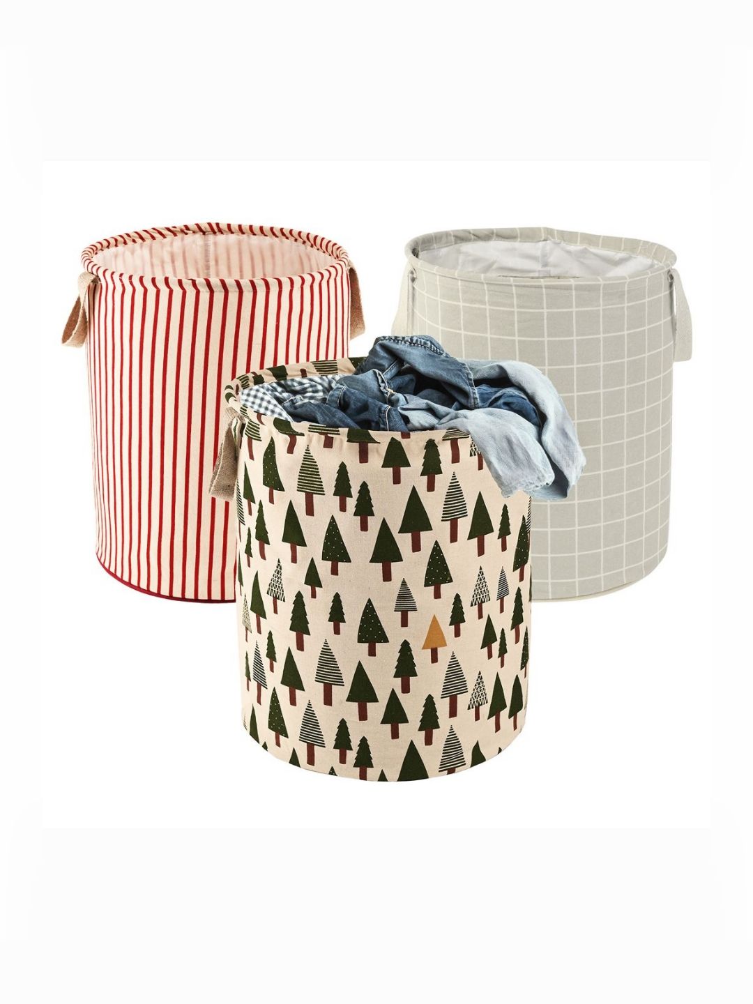 Aura 3Pcs Beige & Green Printed Foldable Laundry Bag With Handle - 60 L-picture-23