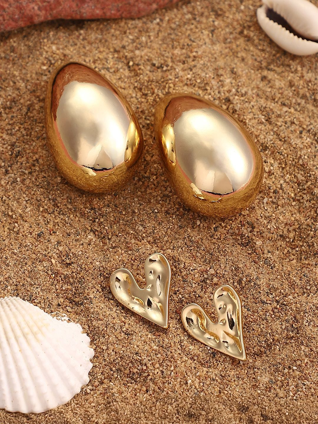 SOHI Set Of 2 Gold-Plated Soiree Heart Drop Earrings-image-49