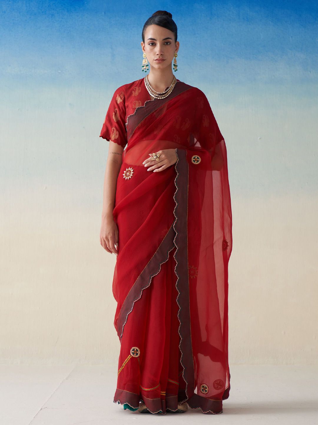JANKI INDIA Ethnic Motifs Embroidered Organza Saree-picture-18