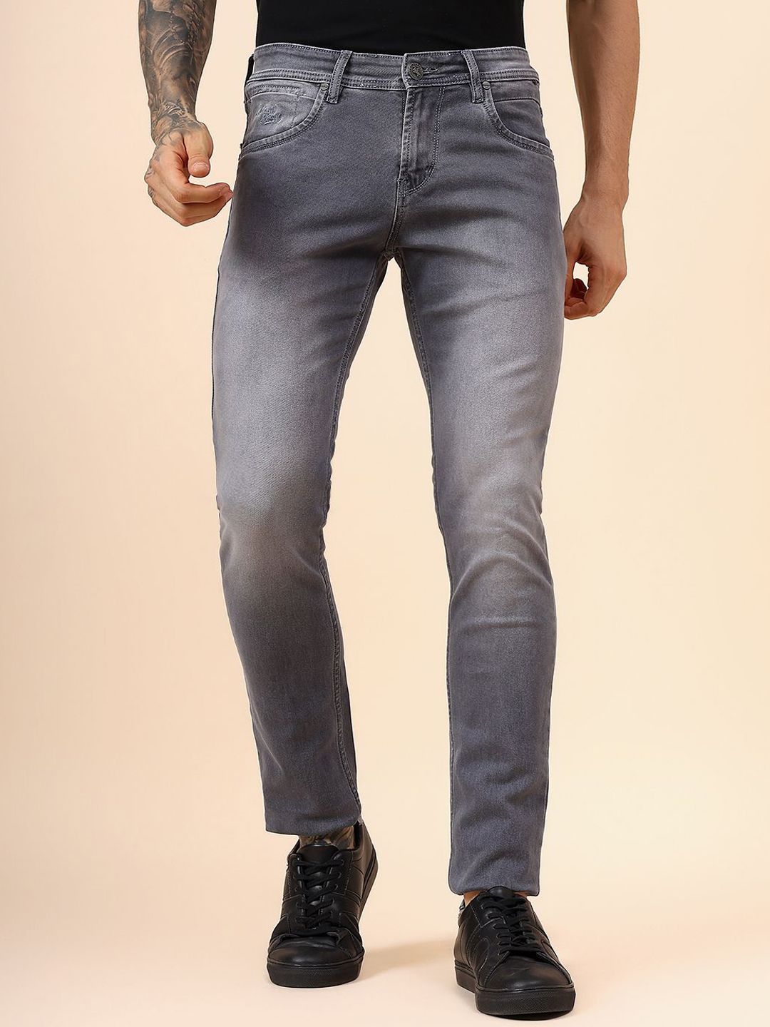 Cantabil Men Comfort Regular Fit Mid-Rise Low Distress Light Fade Stretchable Jeans-picture-37