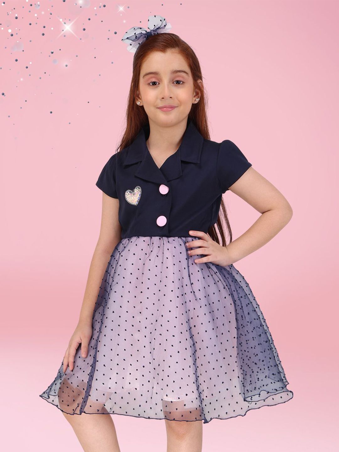 CUTECUMBER Girls Polka Dots Printed Applique Net Fit & Flare Dress-picture-24