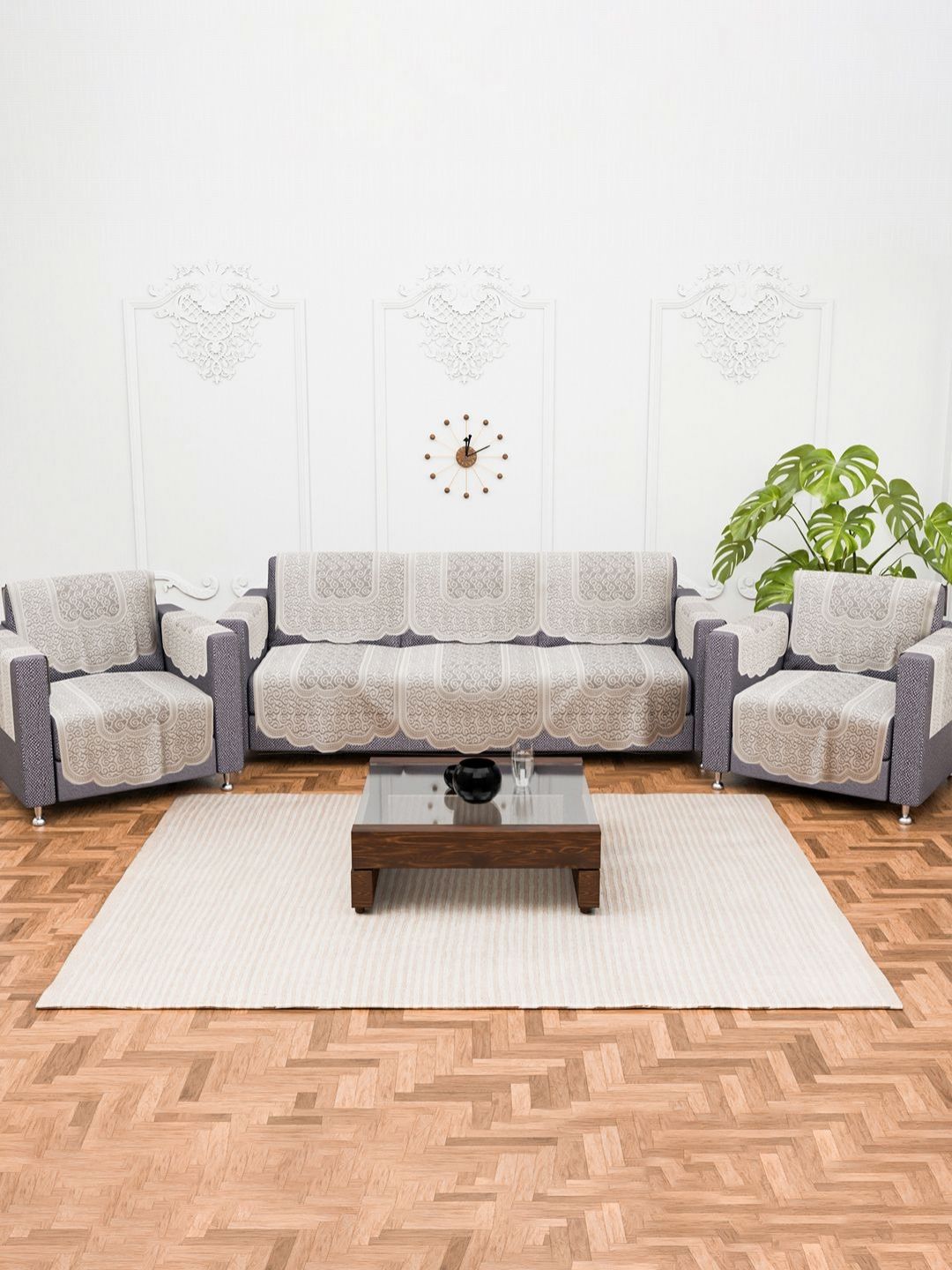 Aura Cream-Coloured Printed Cotton Sofa Cover With Arms-image-44