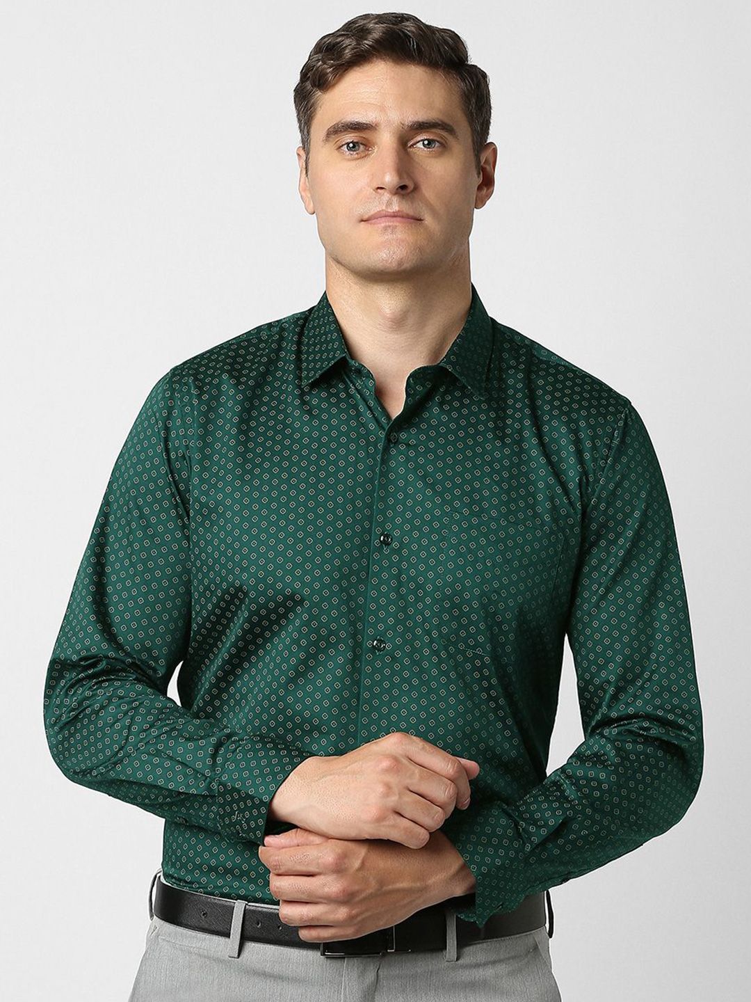 Peter England Men Floral Printed Spread Collar Cotton Formal Shirt-picture-58
