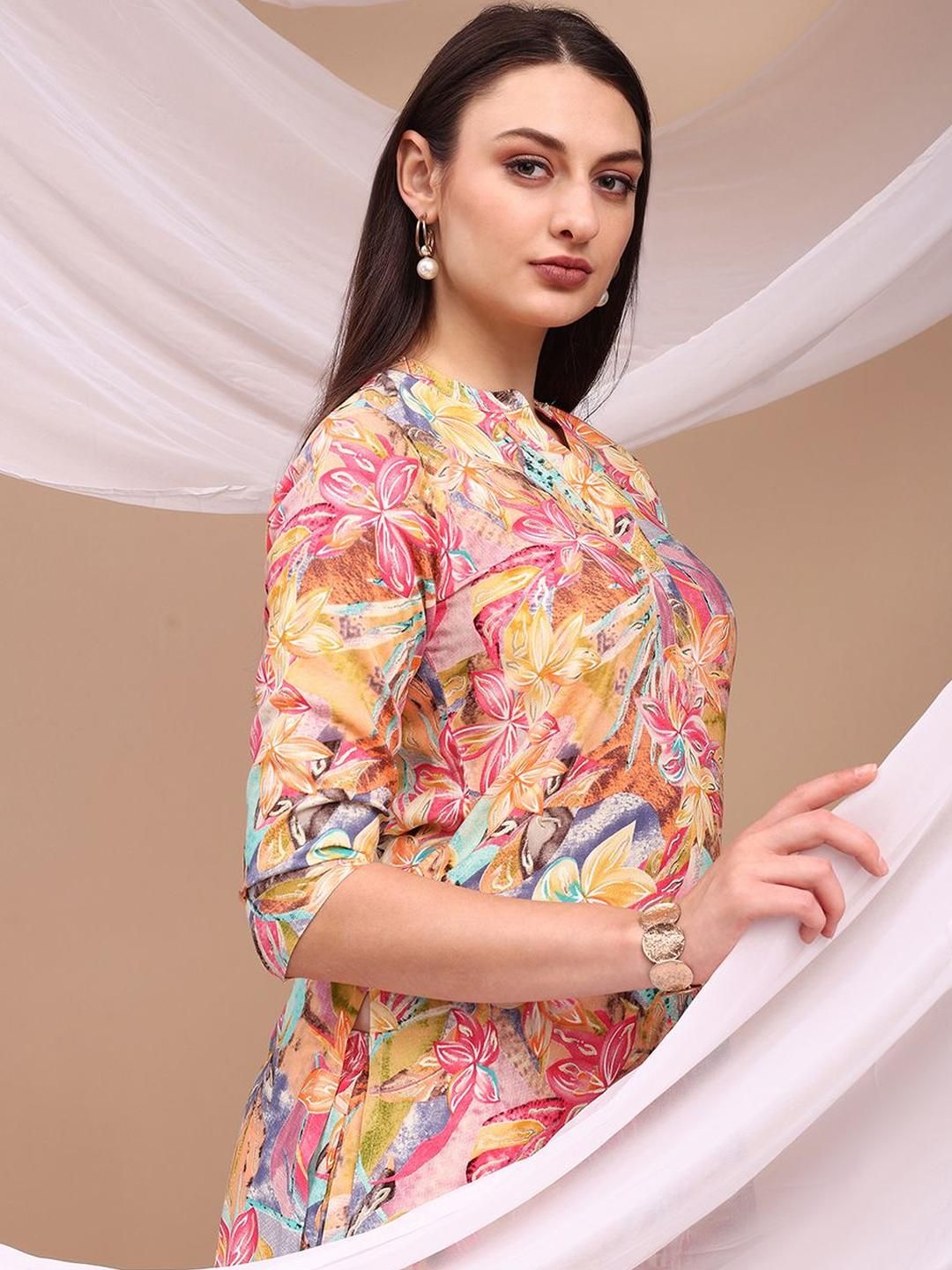 KALINI Women Pink Viscose Rayon Kurta Sets