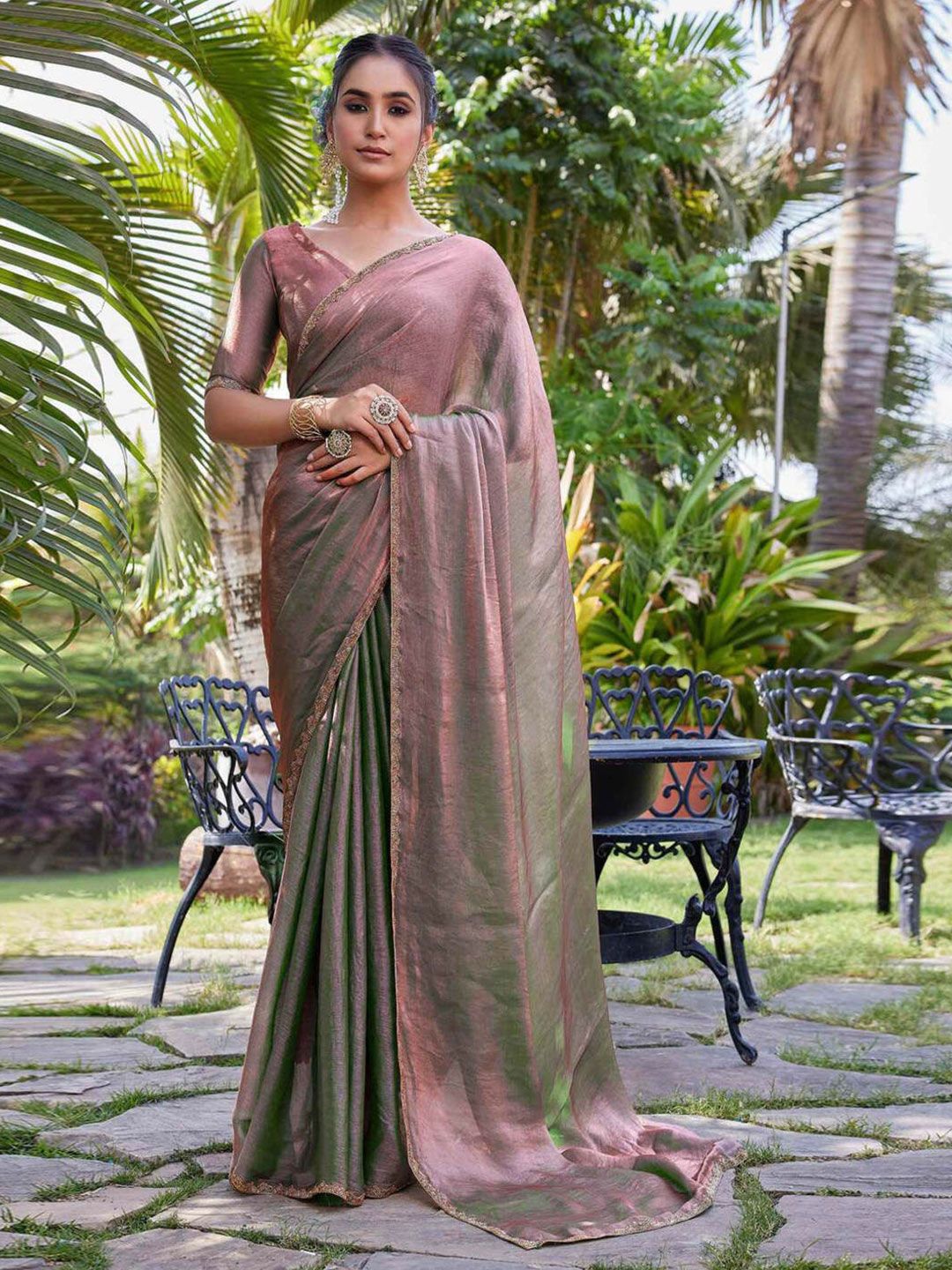 VRAGI Beads and Stones Pure Chiffon Saree-picture-45
