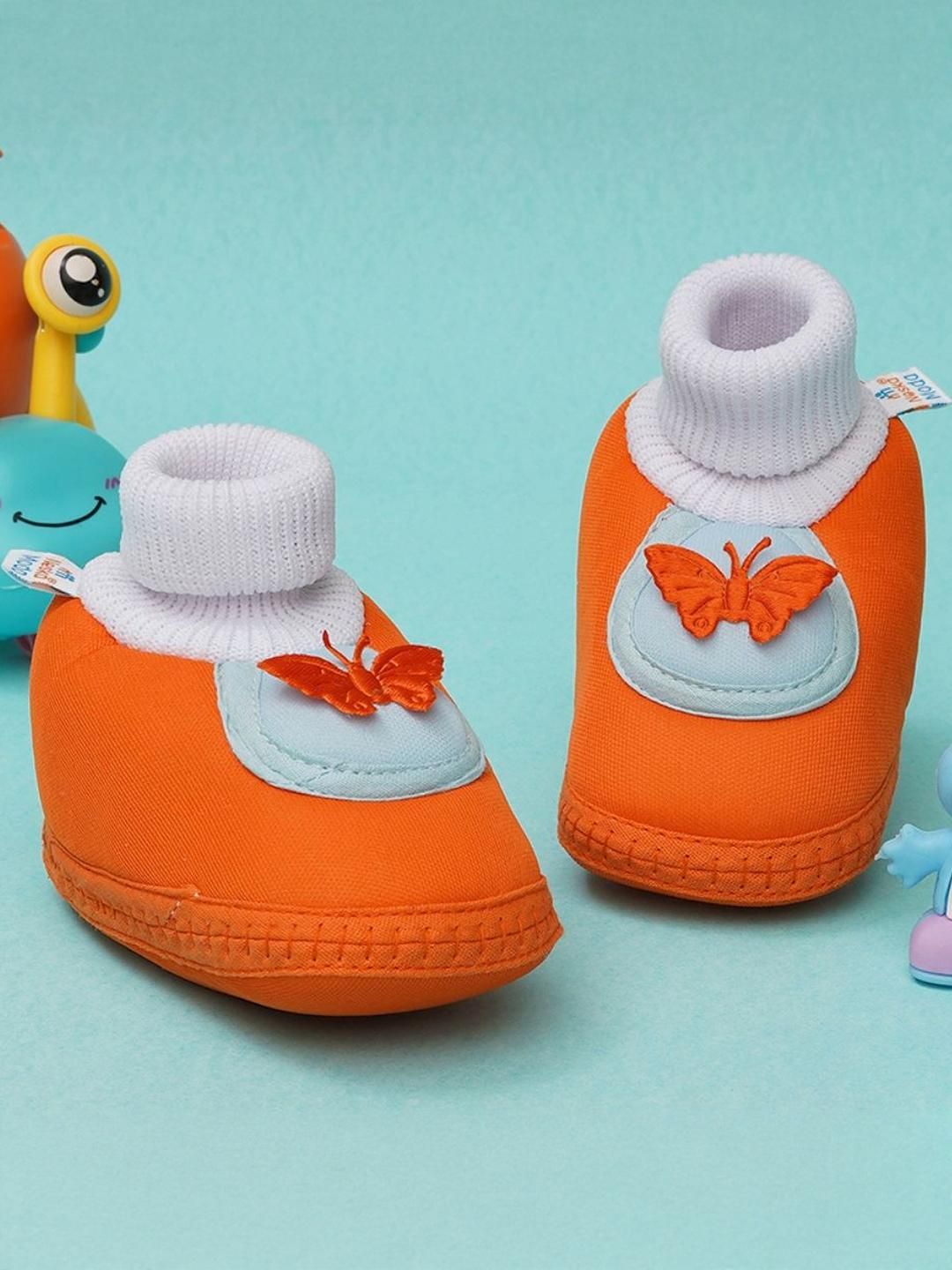 NESKA MODA Kids-Unisex Orange Cotton Booties-image-47
