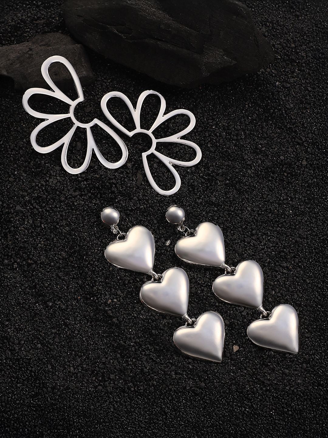 SOHI Set Of 2 Silver-Plated Soiree Contemporary Drop Earrings-image-34