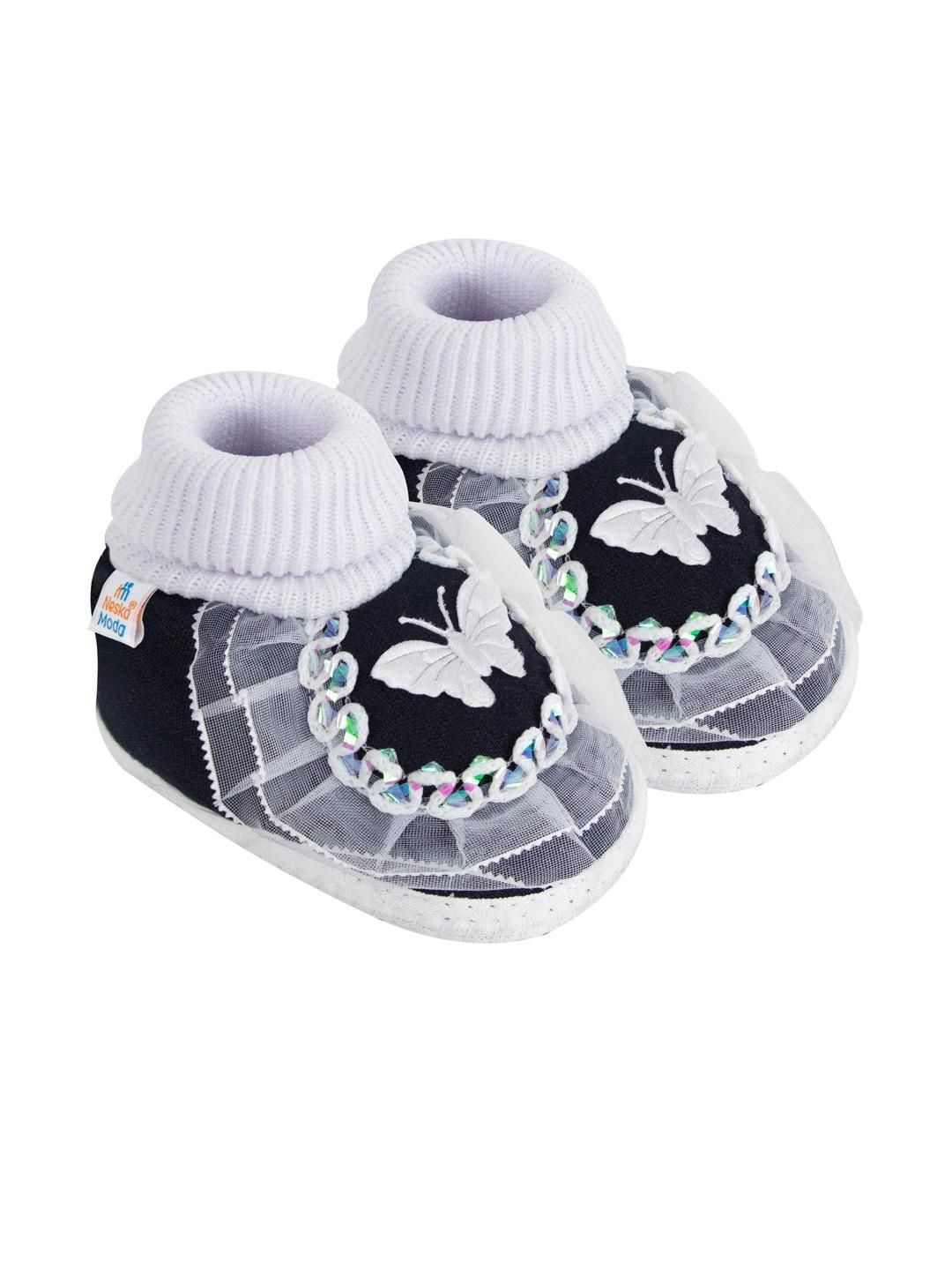 NESKA MODA 12 To 18 Months Non Slip Baby Girls Cotton Butterfly Frill Slip On Booties-picture-46